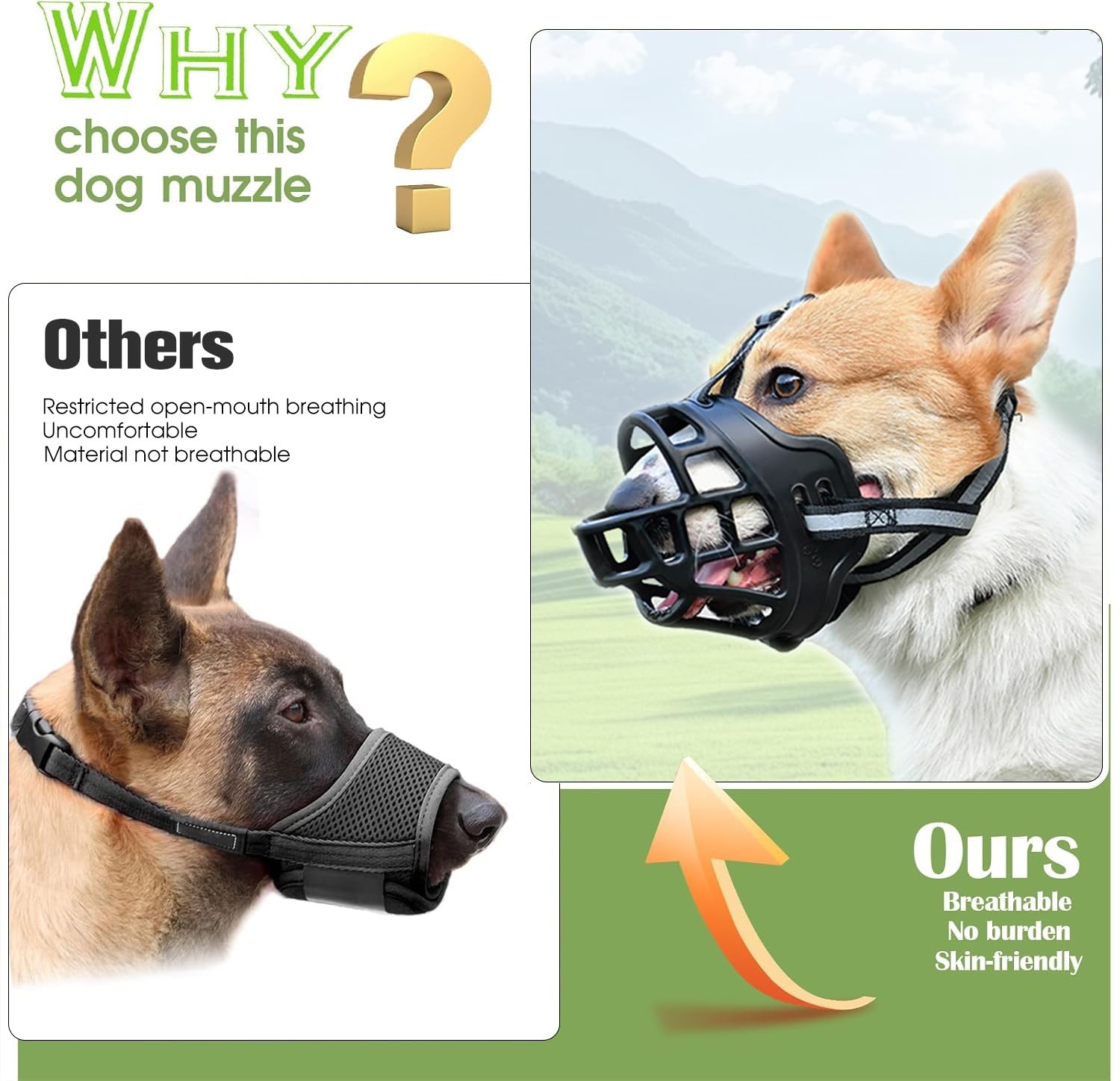 Dog Muzzle, Breathable Basket Muzzles for Medium Large Sized Dogs, Adjustable...