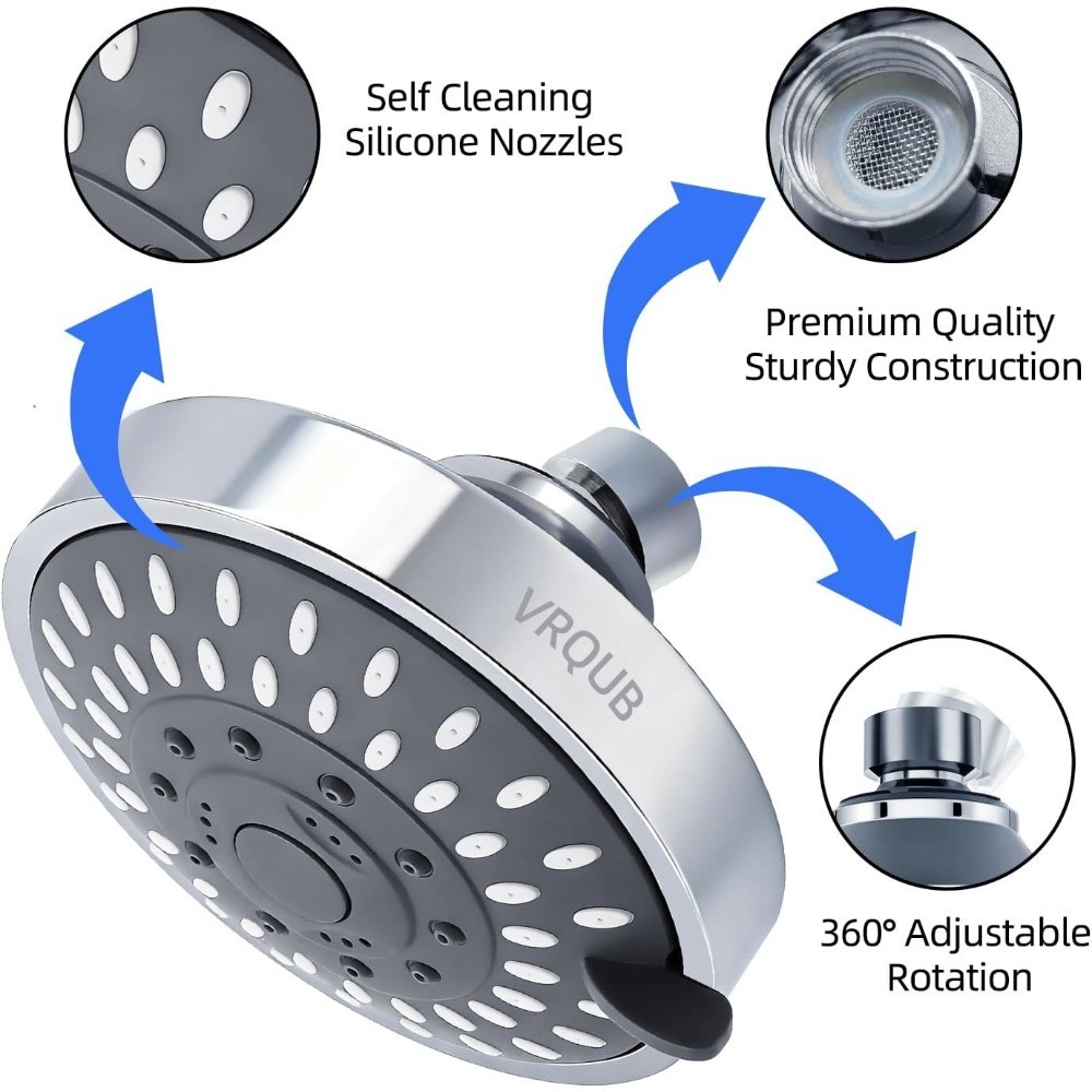 High Pressure Fixed Shower Head 5 Spray Mode High Flow Rainfall Showerhead 4