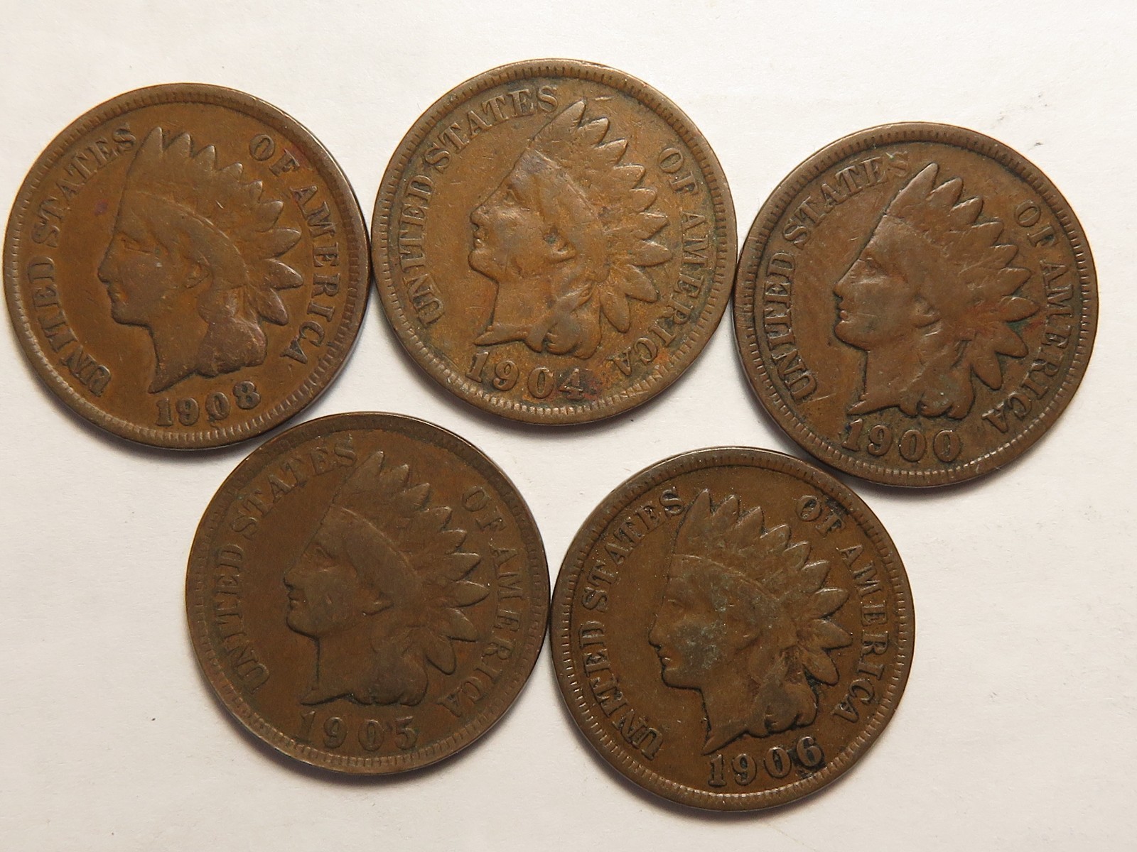 5 Different Indian Cents Grading Good to VG
