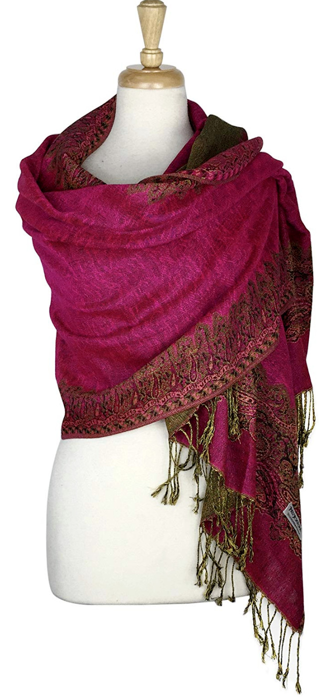 Women Bright Pink Paisley Pashmina Wraps Winter Scarf Reversible Festive Shawls