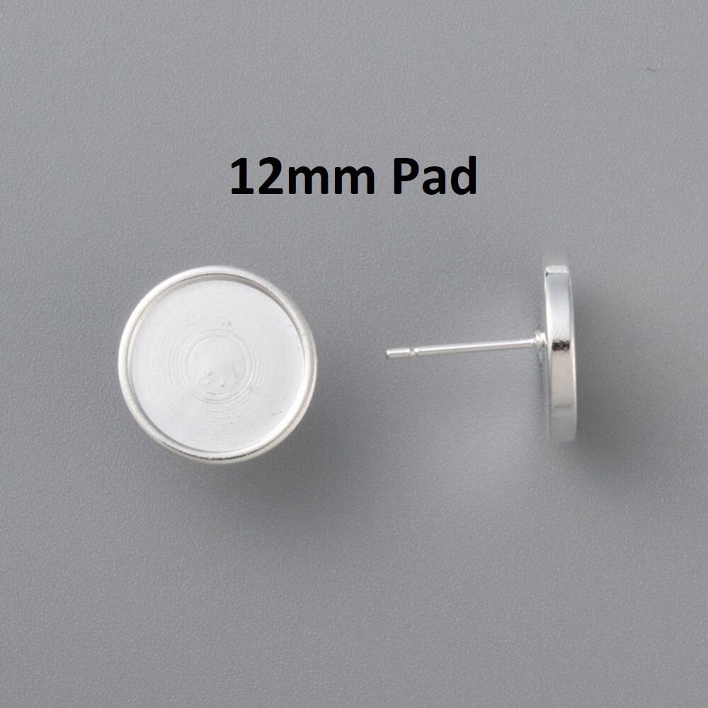 10 pcs 304 Stainless Steel Earring Studs Settings Bezels Tacks - 12mm - Silver