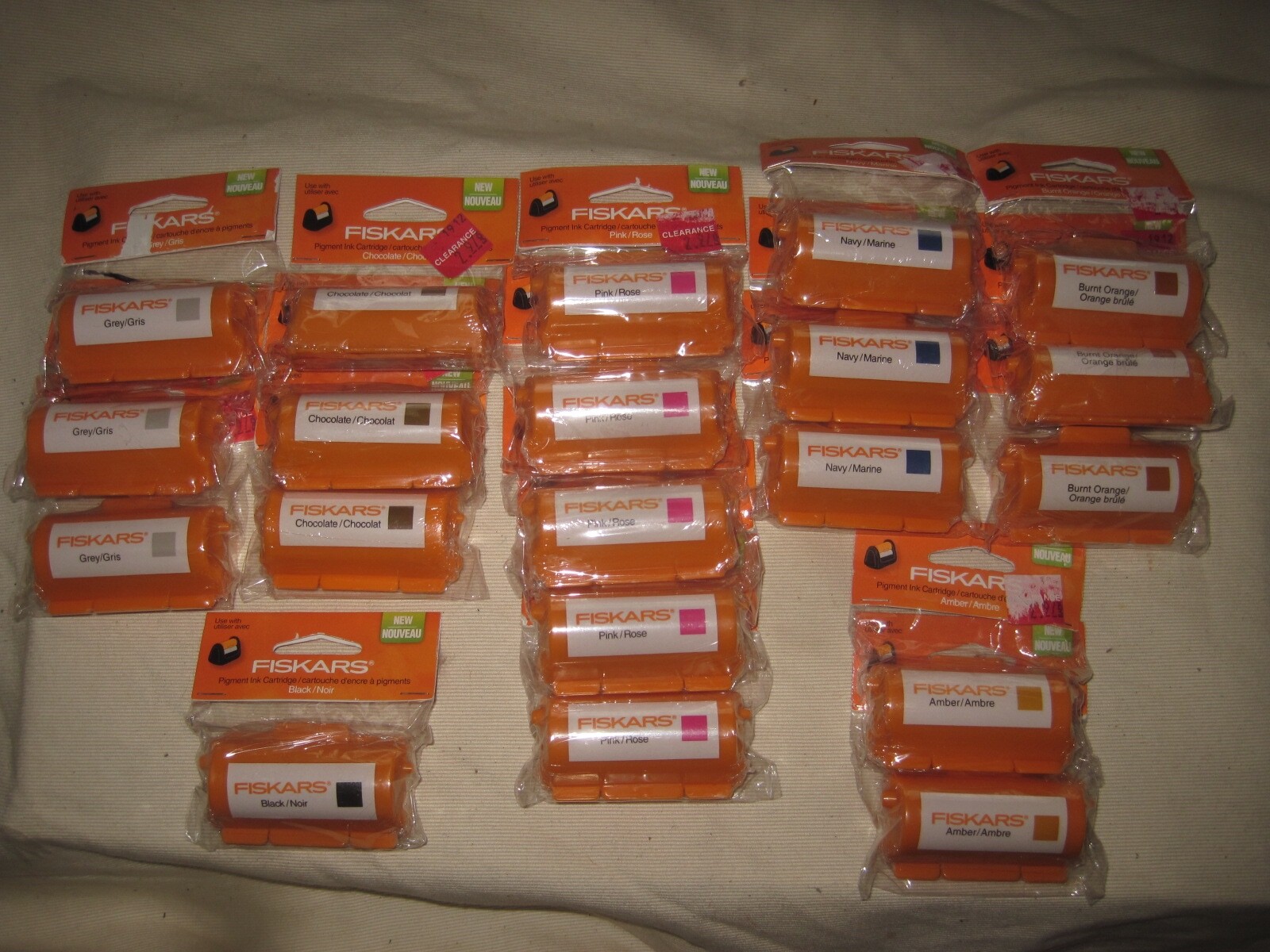 20 Fiskars Pigment Ink Cartridges Chocolate Navy Pink Gray Orange Amber Black