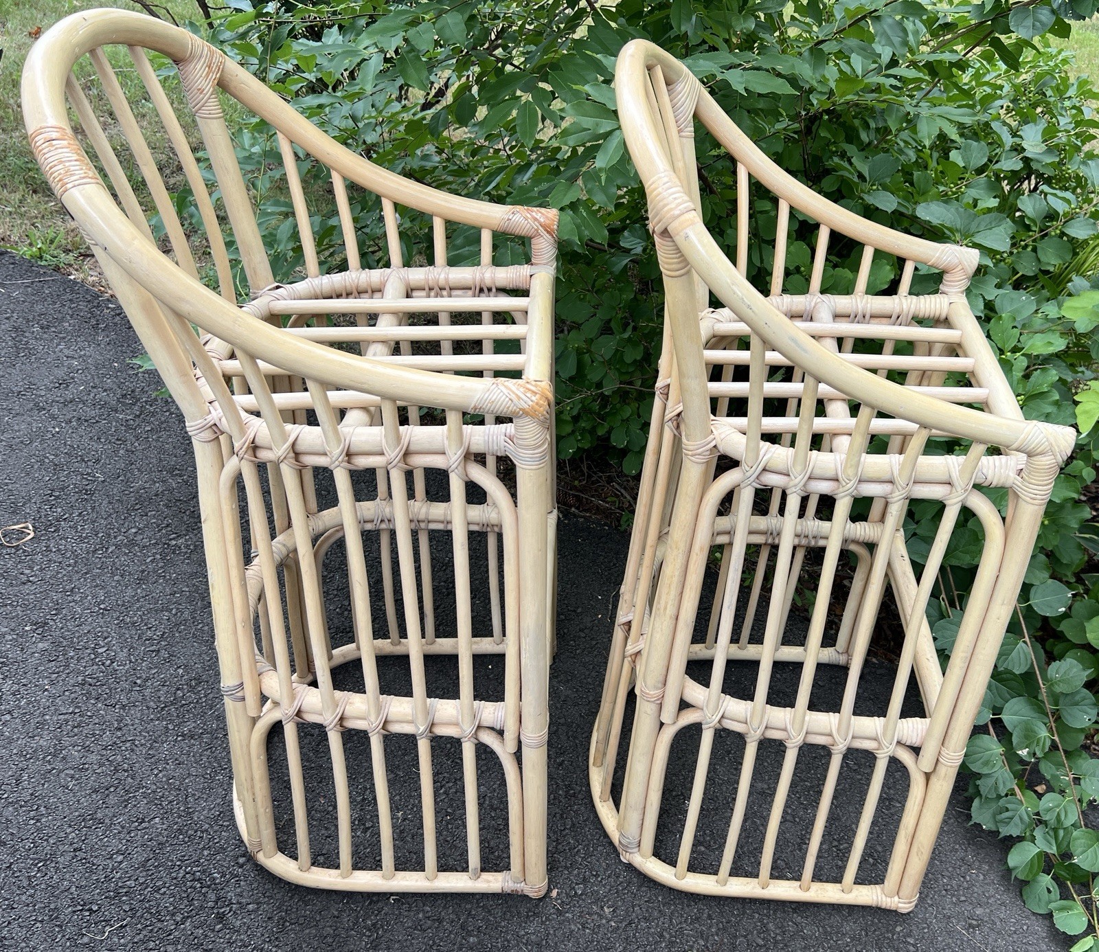 Vtg Rattan Bamboo Bar Stool Set Pair 42"H x20"W x16.75"L *LOCAL PICKUP NJ 07753*