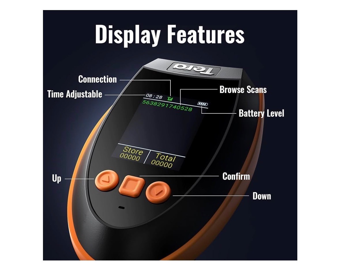 Tera Barcode Scanner Wireless with Screen Pro Version 1D 2D QR HW0009 Orange