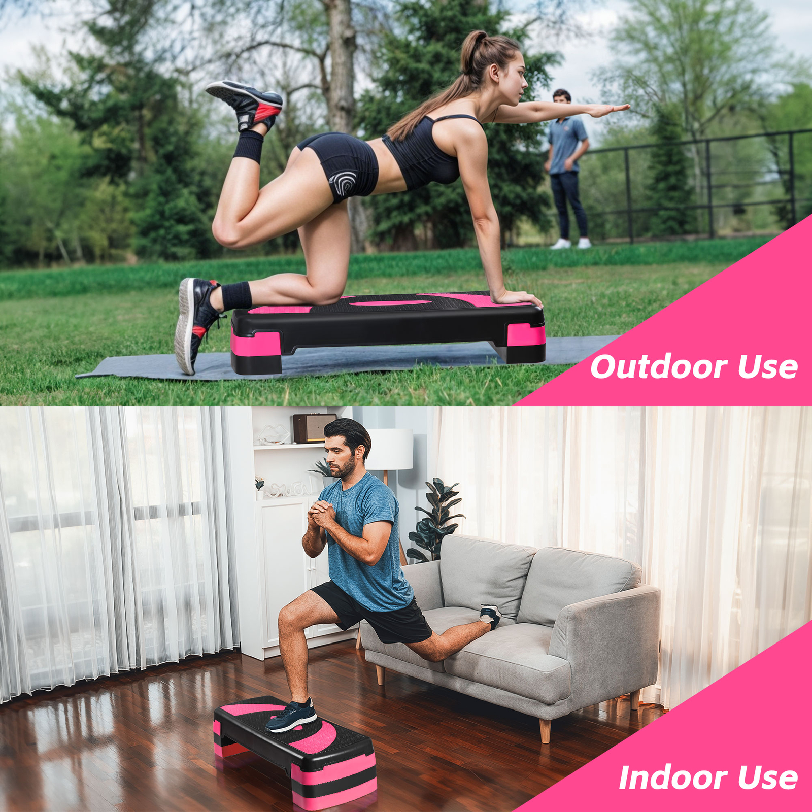 31" Adjustable Exercise Step Platform, 3-Level Height Non-Slip Surface Pink