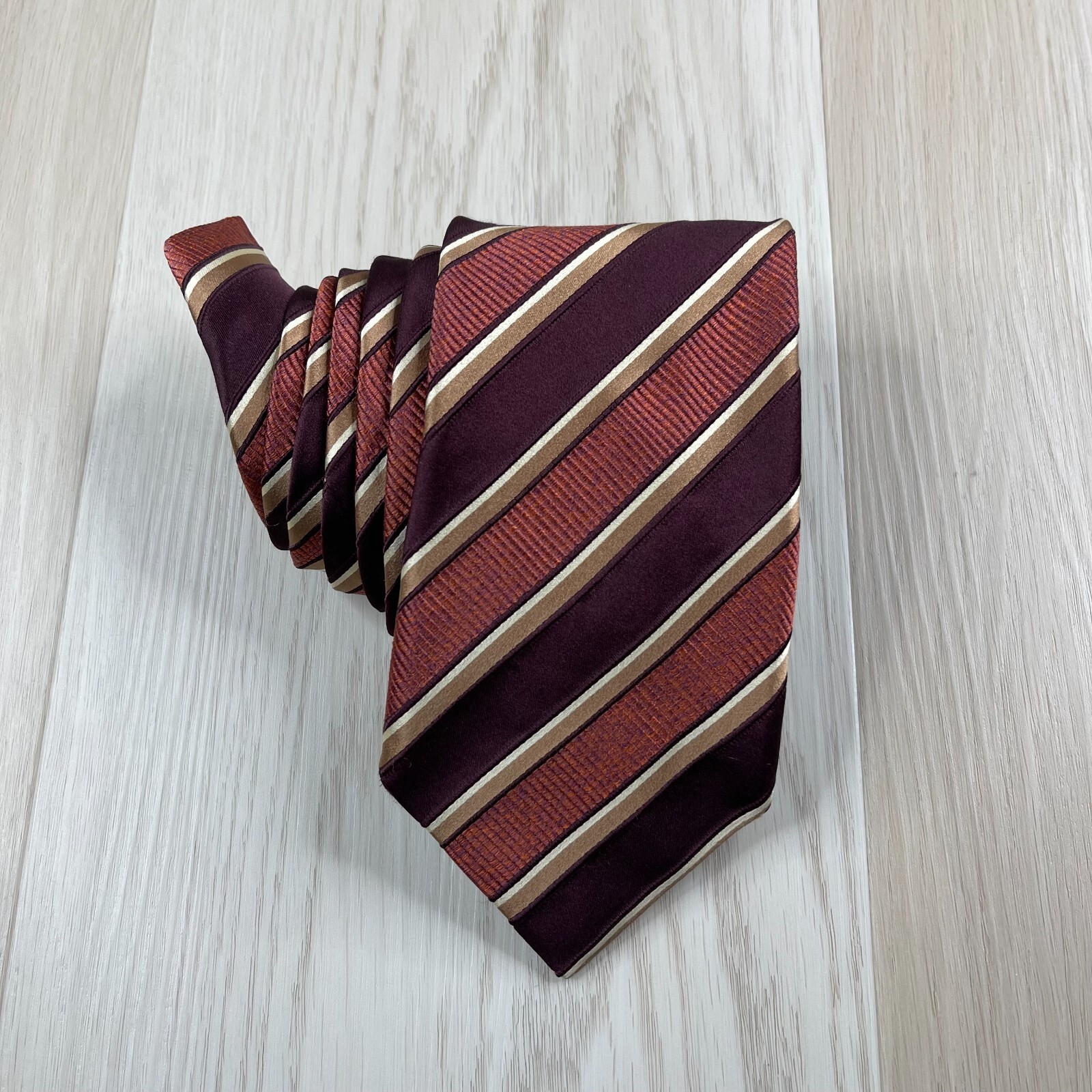 Canali Mens Maroon Brown Repp Stripes Designer Classic Silk Tie