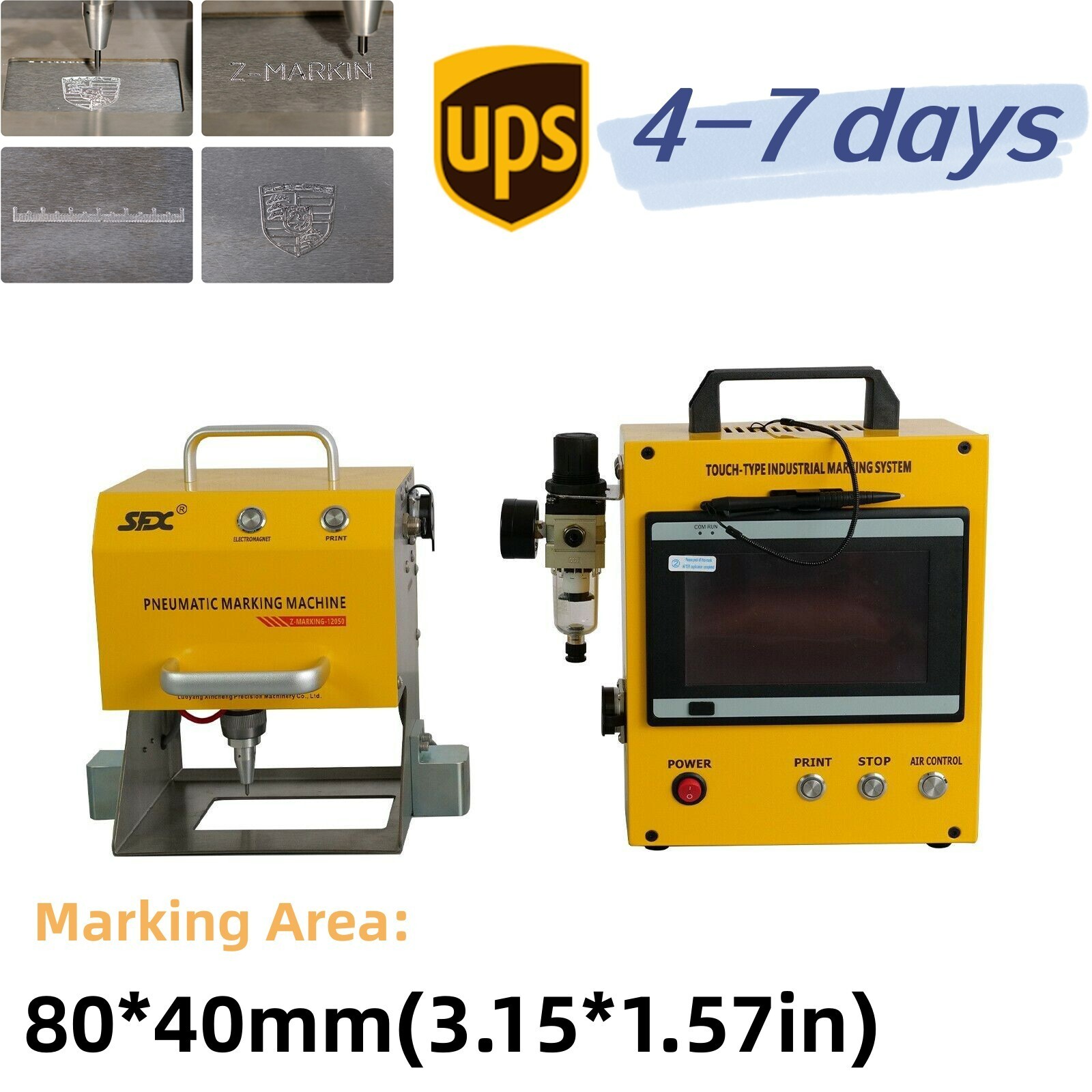 US Stock SFX Dot Peen Pneumatic Marking Metal Engraving Machine 80*40mm