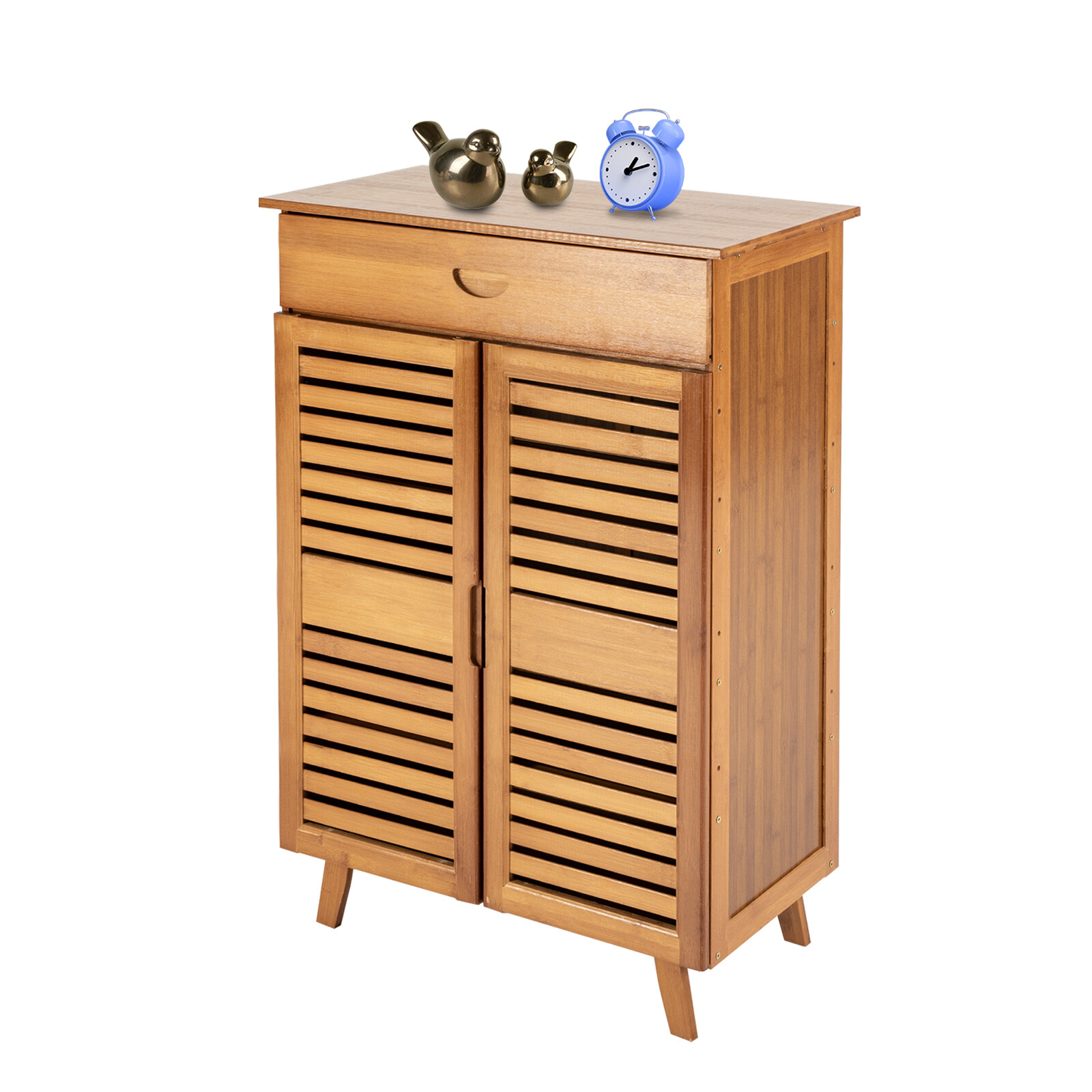 4-Tiers Bamboo Shoe Cabinet Entryway Hallway Rectangular Shoe Storage Cabinet