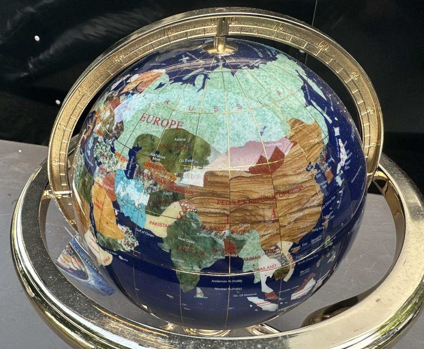 Inlay Gemstone Tabletop World Globe