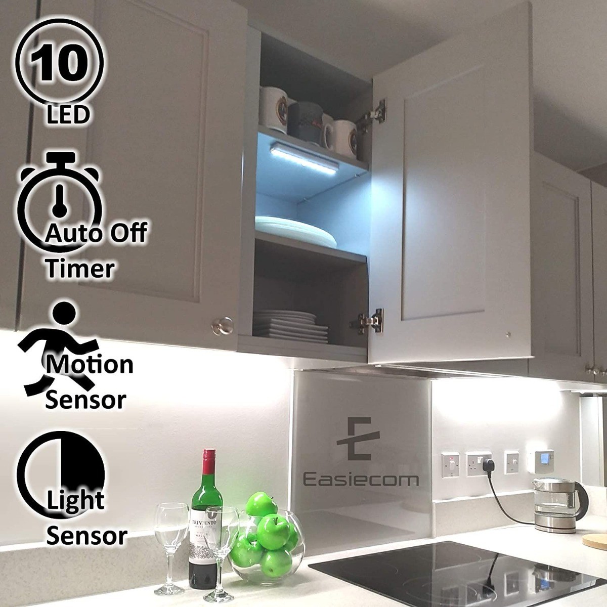 10LED Motion Sensor Light (Cool White), Aluminum, Rechargeable (White)