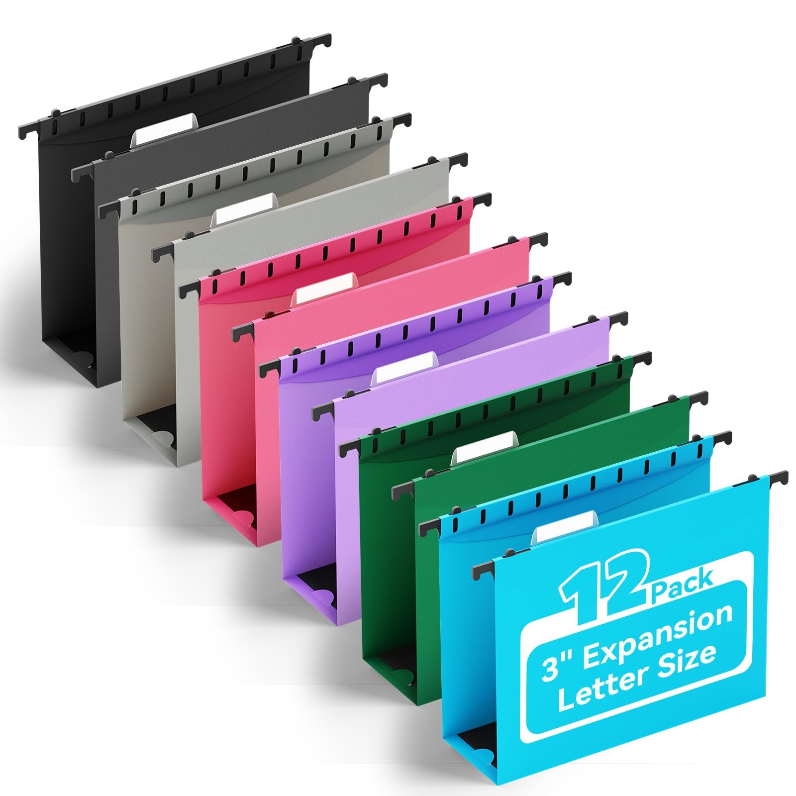 ANSOOK Plastic Hanging File Folders Letter 3 in - letter, Assorted Color
