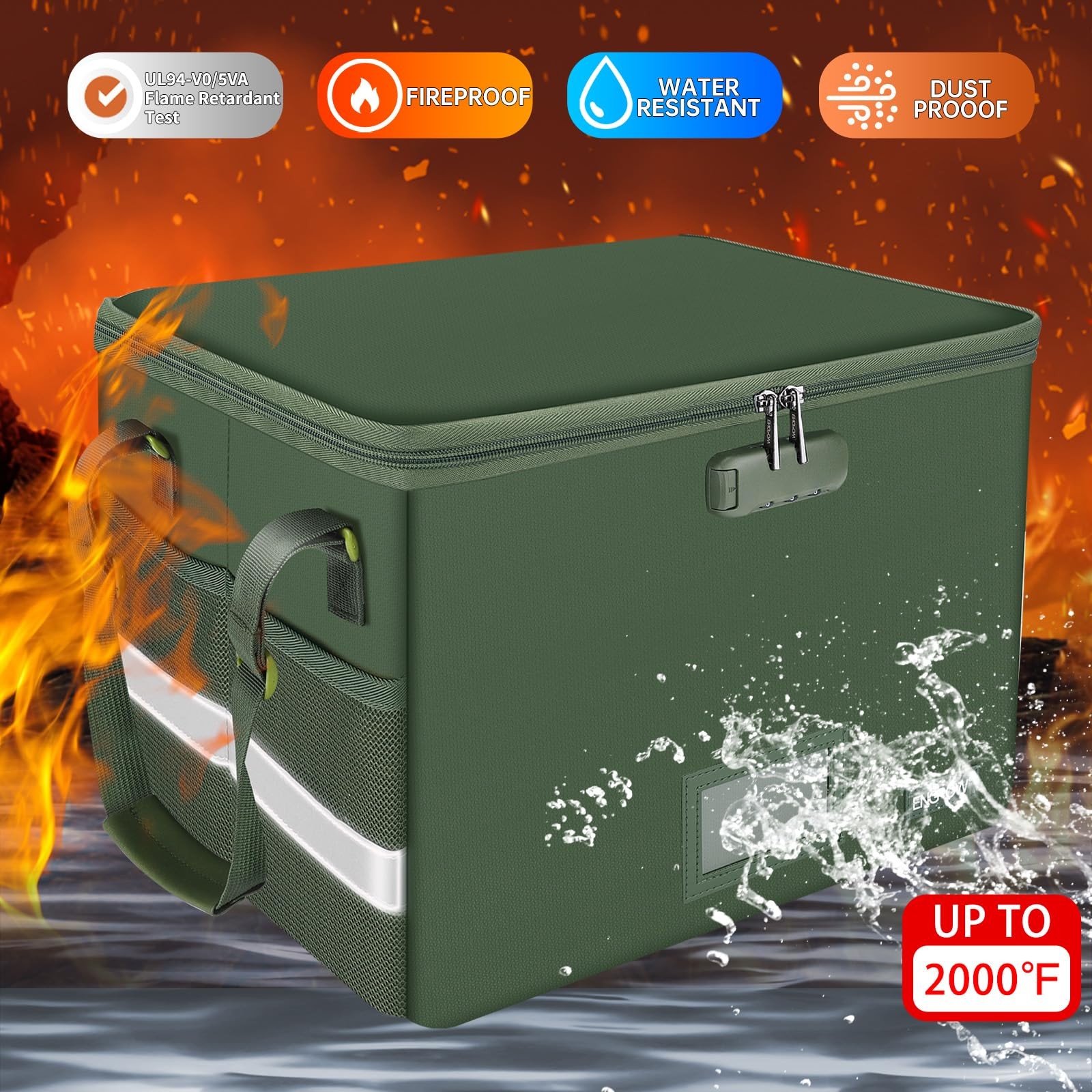 File Box with Lock Fireproof Document Box with Zipper Lid Collapsible File St