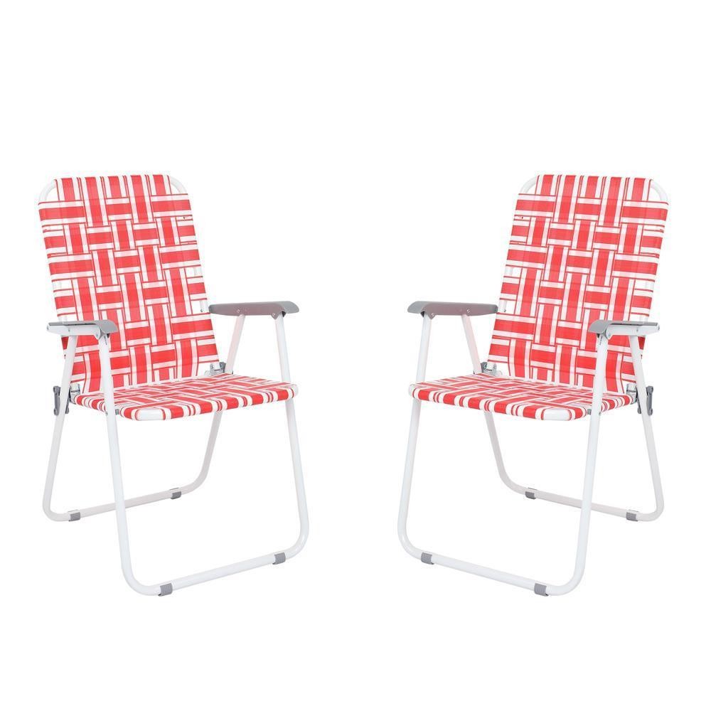 2 Pcs Folding Web Chair Beach Chair Lawn Patio Reclining Chair Camping Chair