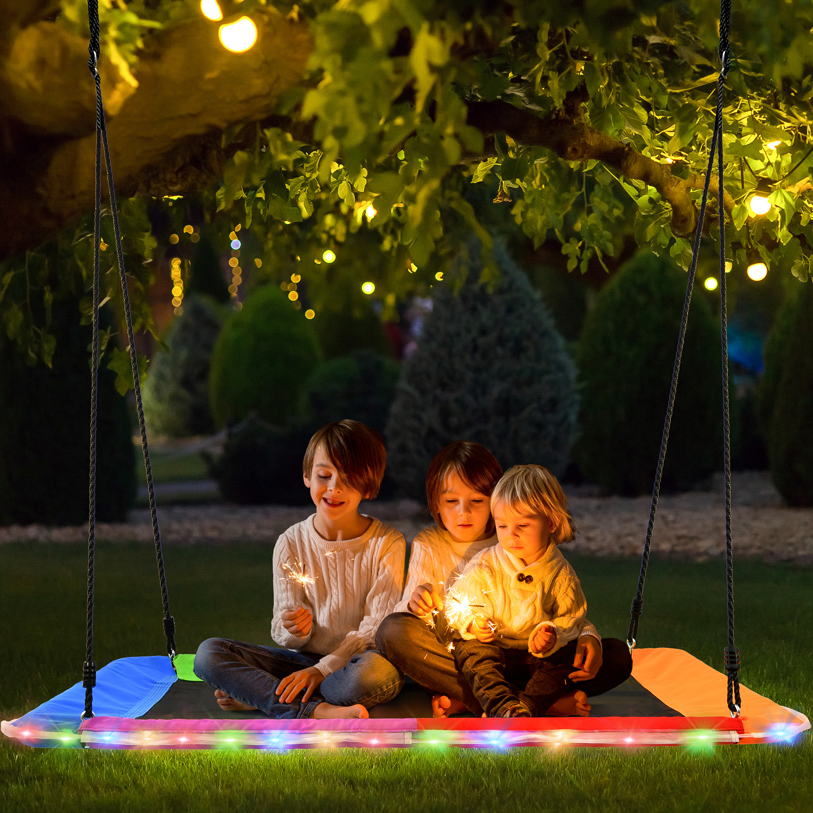 Hapfan Gaint 60" Platform Tree Swing with LED Light Outdoor Swing for Kids Adult