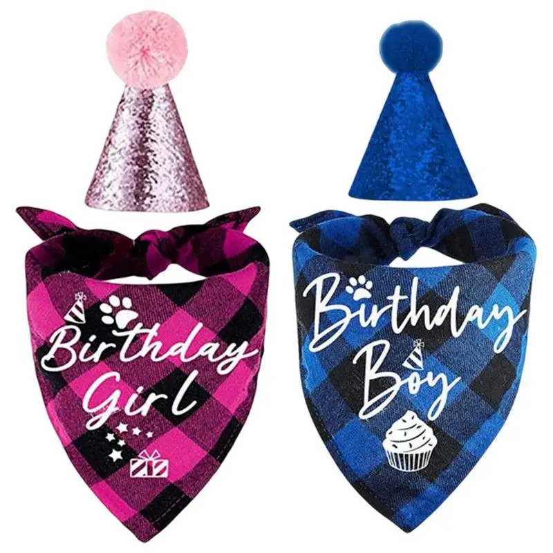NEW Pet Birthday Party Hat Cats Dog Birthday Hat Dog Birthday Triangle Scarf Cat