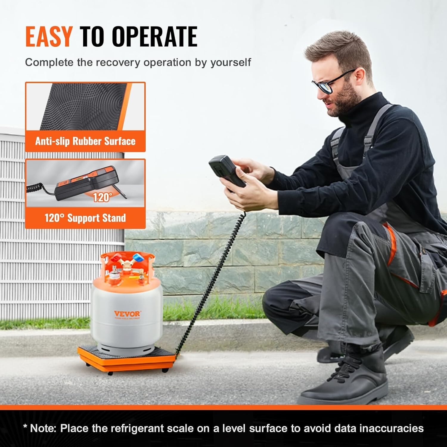 Easy-Read 220 lbs Refrigerant Charging Scale with Wired Remote & Safety Features
