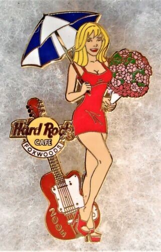 HARD ROCK CAFE FOXWOODS SEXY BLONDE GIRL RED DRESS HOLDING UMBRELLA PIN # 27312