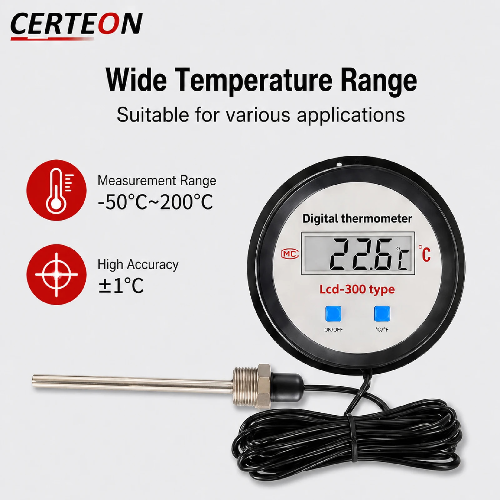 Water Temperature Sensor, Fish Pond Thermometer, Water Temperature Meter