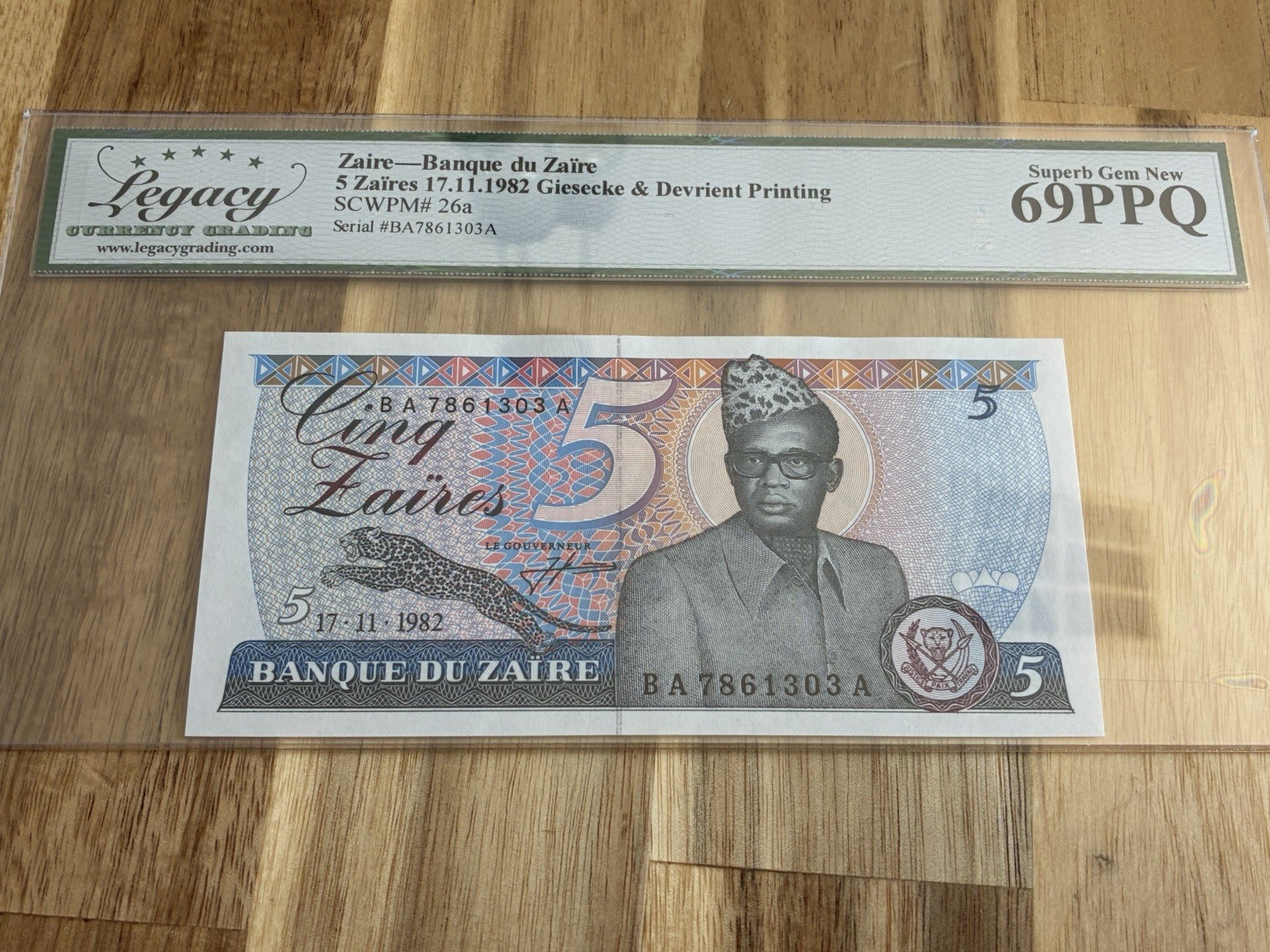 Zaire-Banque du Zaire 5 Zaire’s 17.11.1982  SCWPM# 26A, Legacy 69PPQ