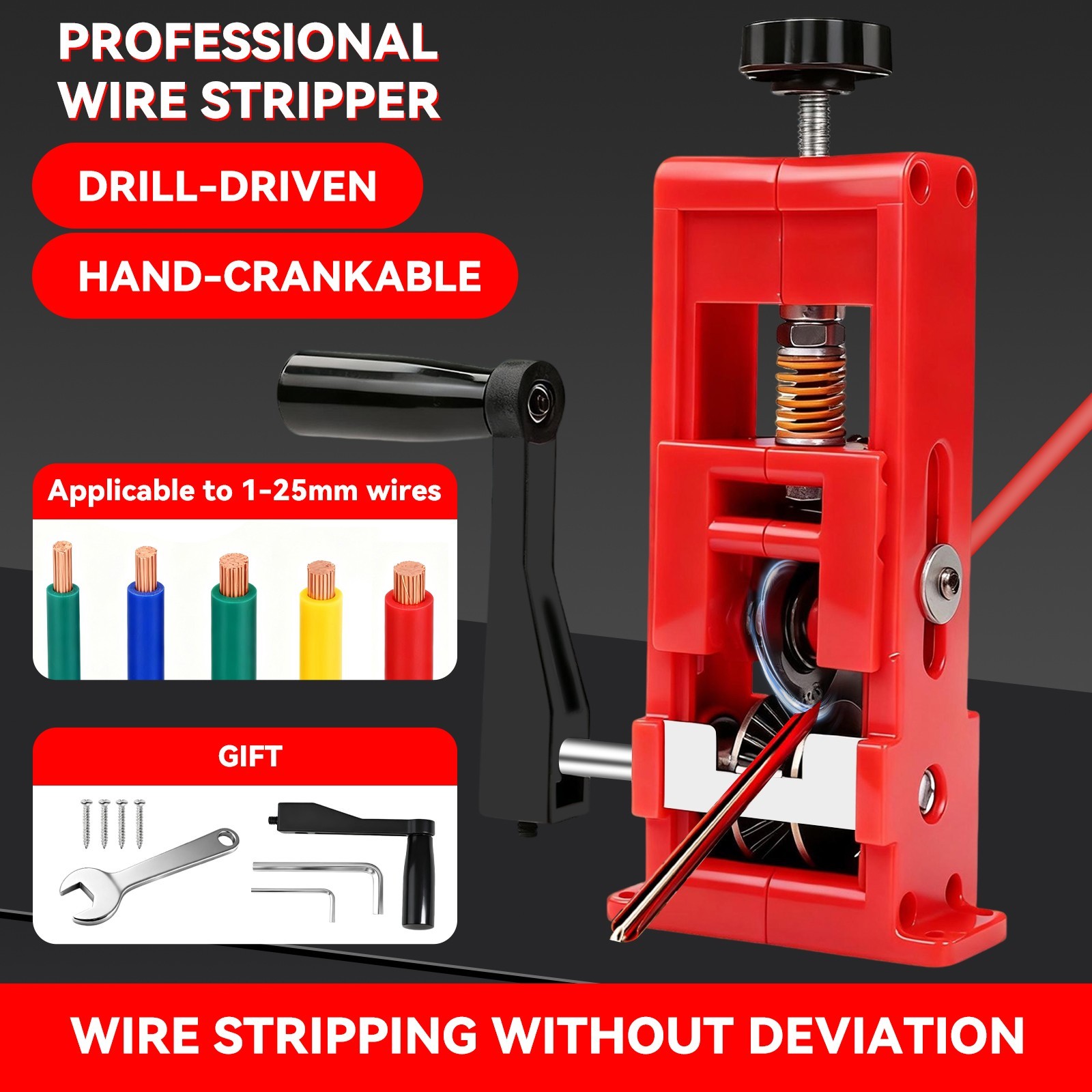 Wire Stripper Machine Hand Crank & Drill Driven Scrap Cable Peeler Tool 14AWG-1"