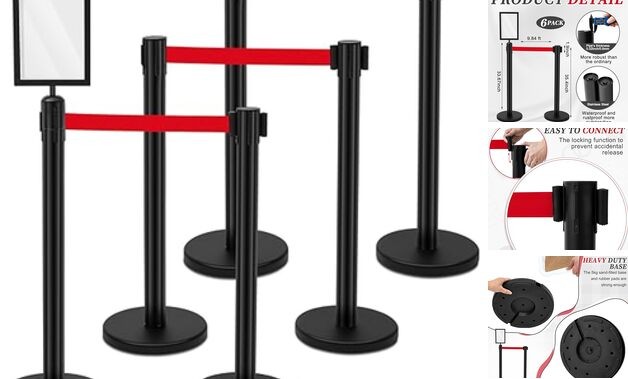 Pack Heavy Duty Crowd Control Stanchions 9.8 ft Stainless Red Belt 6 Black