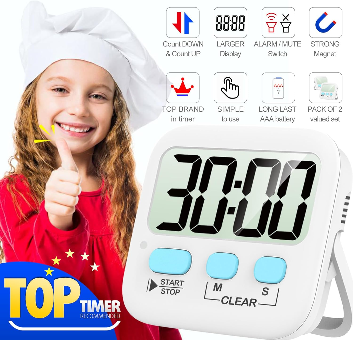 Antonki Timer, Timer for Kids, Kitchen Timers, Digital Timer for Cooking, Egg