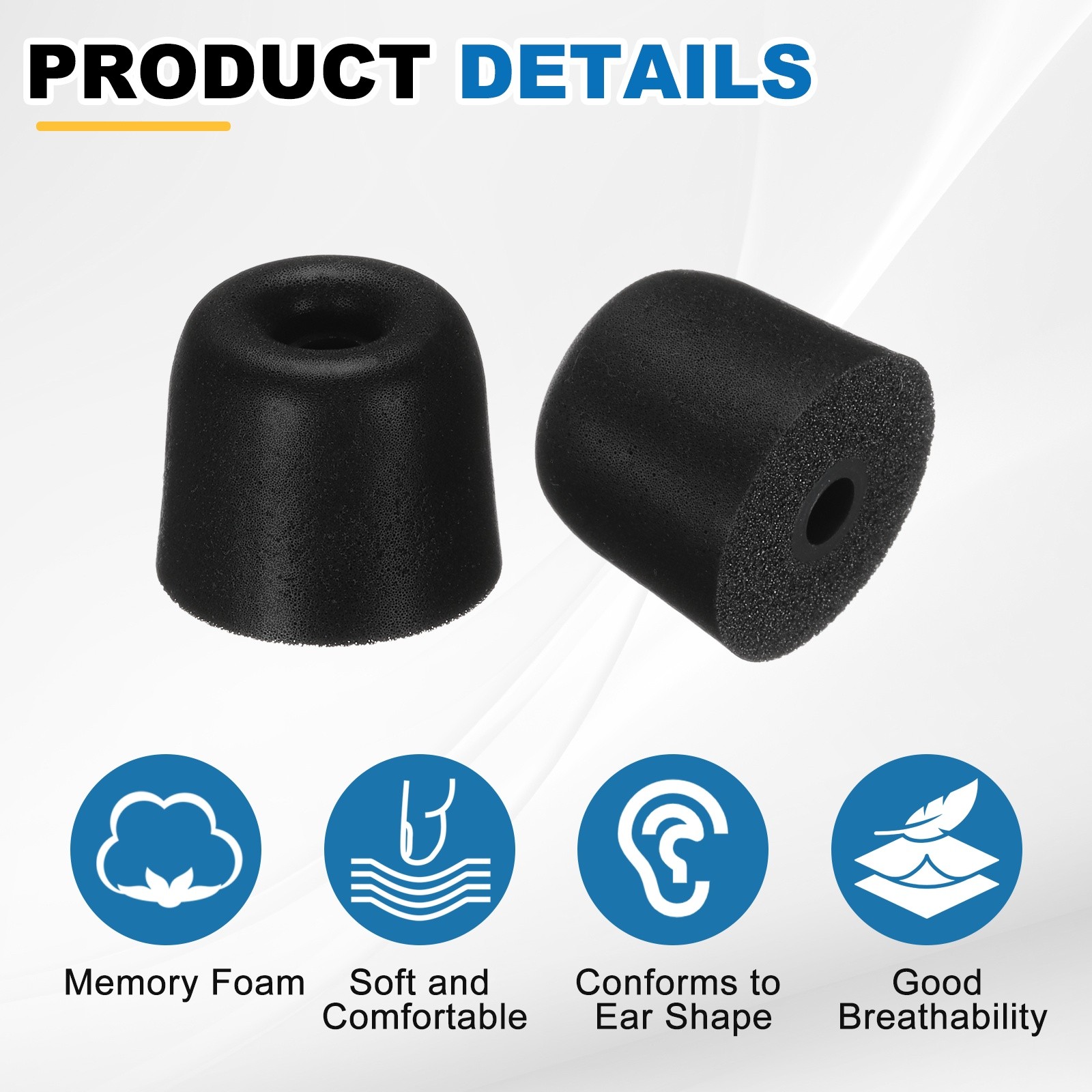 Memory Foam Earbud Tips (3mm/0.12"), 12Pcs - Large Ear Bud Tips, Black