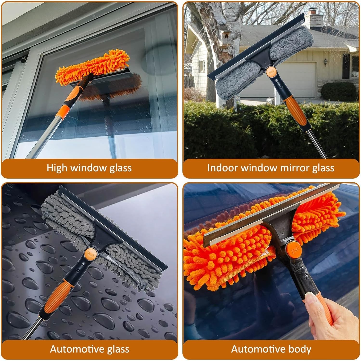 20 ft+ Reach Squeegee Window Cleaner Duster 2 in 1 Rotatable Cleaning Tool Kit