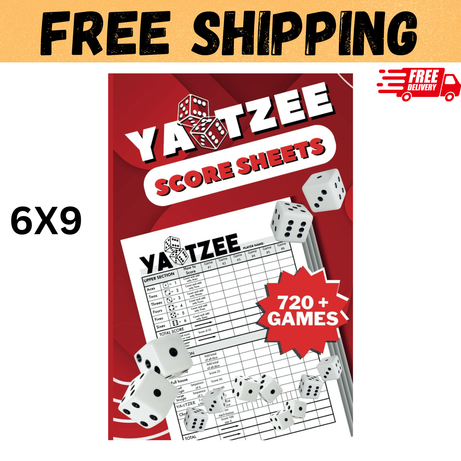 Score Pads for Yahtzee : Large Print 6X9 Yahtzee Score Sheets 720+ Games for Sco