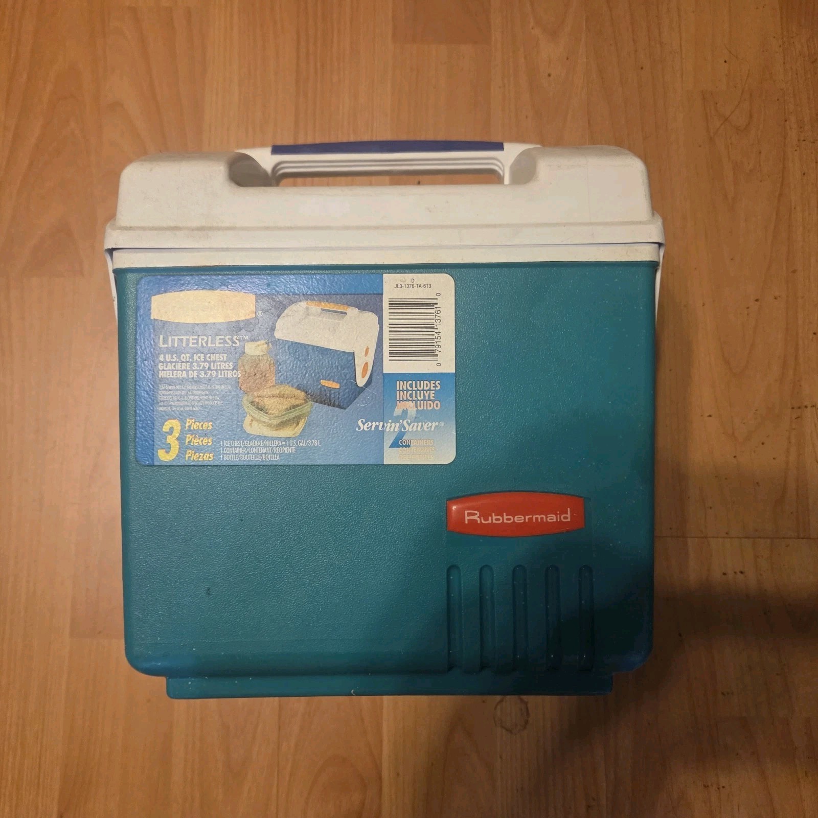 Vintage Rubbermaid Literless Teal/Blue Retro Lunch Box Cooler Ice Chest