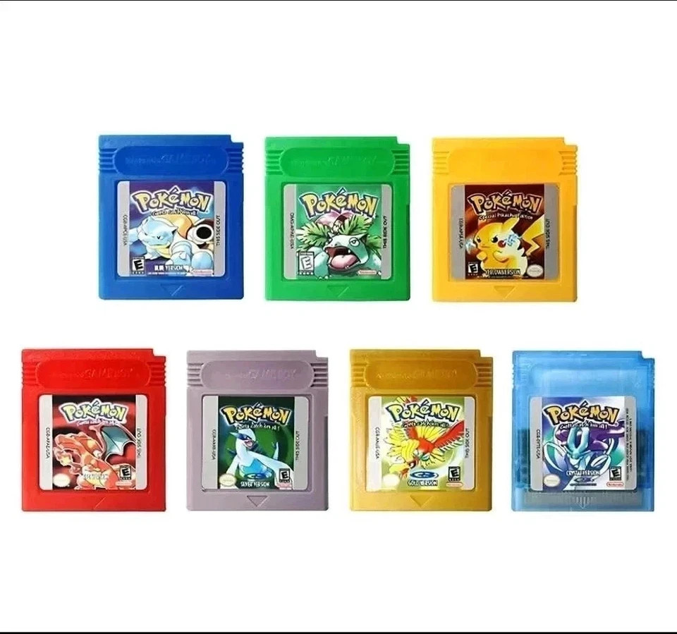 GBC Pokémon Set of 7 – Blue Red Yellow Green Gold Silver Crystal English no case