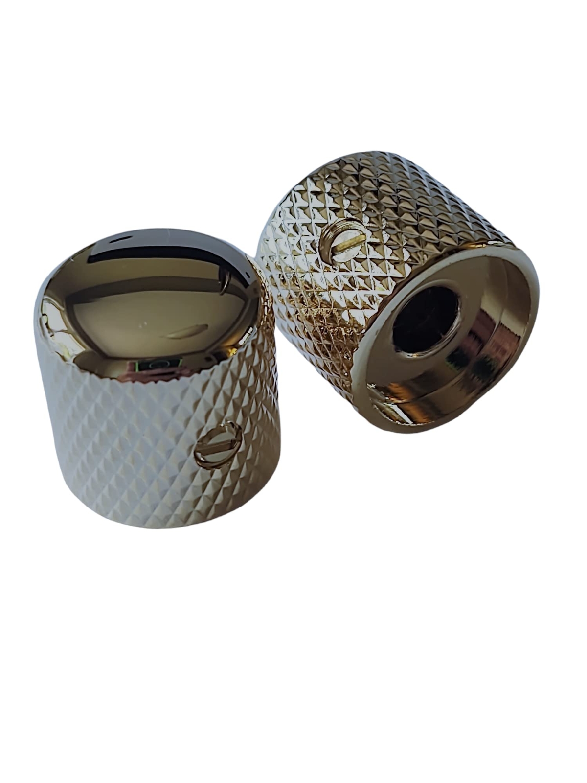 Set of 2 US Spec Dome Top Barrel Set Screw Knobs for Tele or P Bass - Nickel