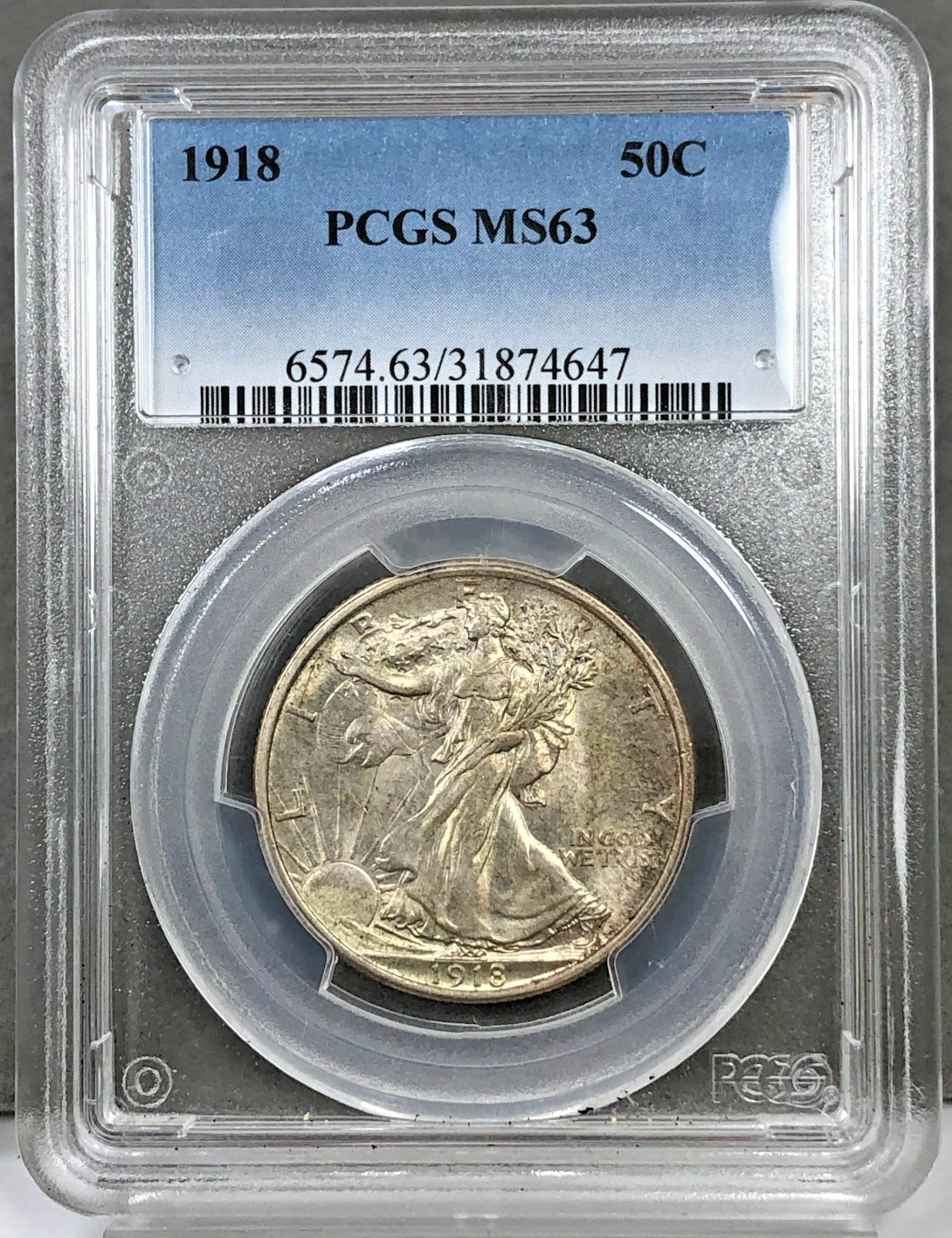 1918 U.S. 50c Walking Liberty Half Dollar PCGS MS63