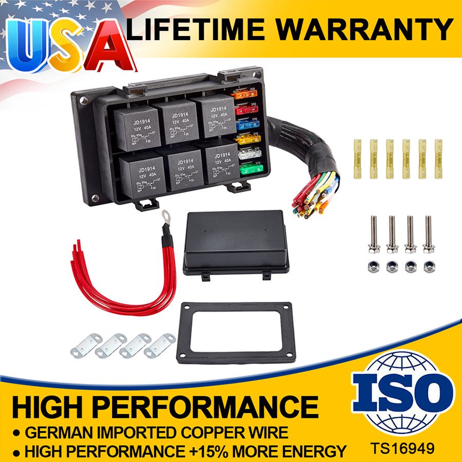 Universal 12V Waterproof Automotive 6 ATO Fuse Relay Box Block w/ Harness New