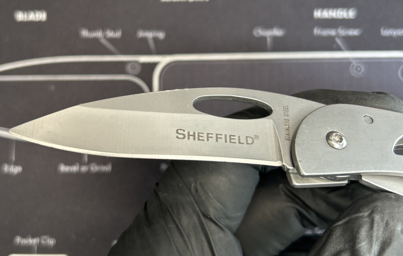 Sheffield Folding Pocket Knife 2.5" Plain Edge SS Blade & Handle VGUC W/Clip