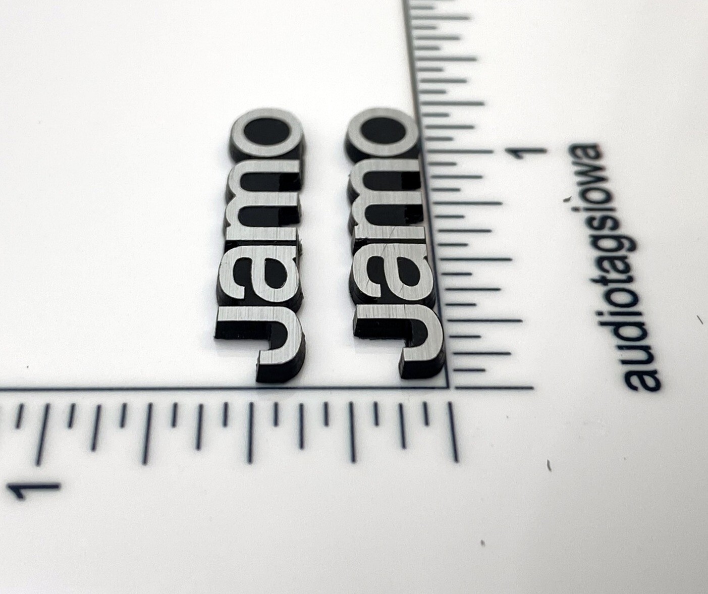 Jamo Speaker Badge Logo Pair Silver Incised Plastic