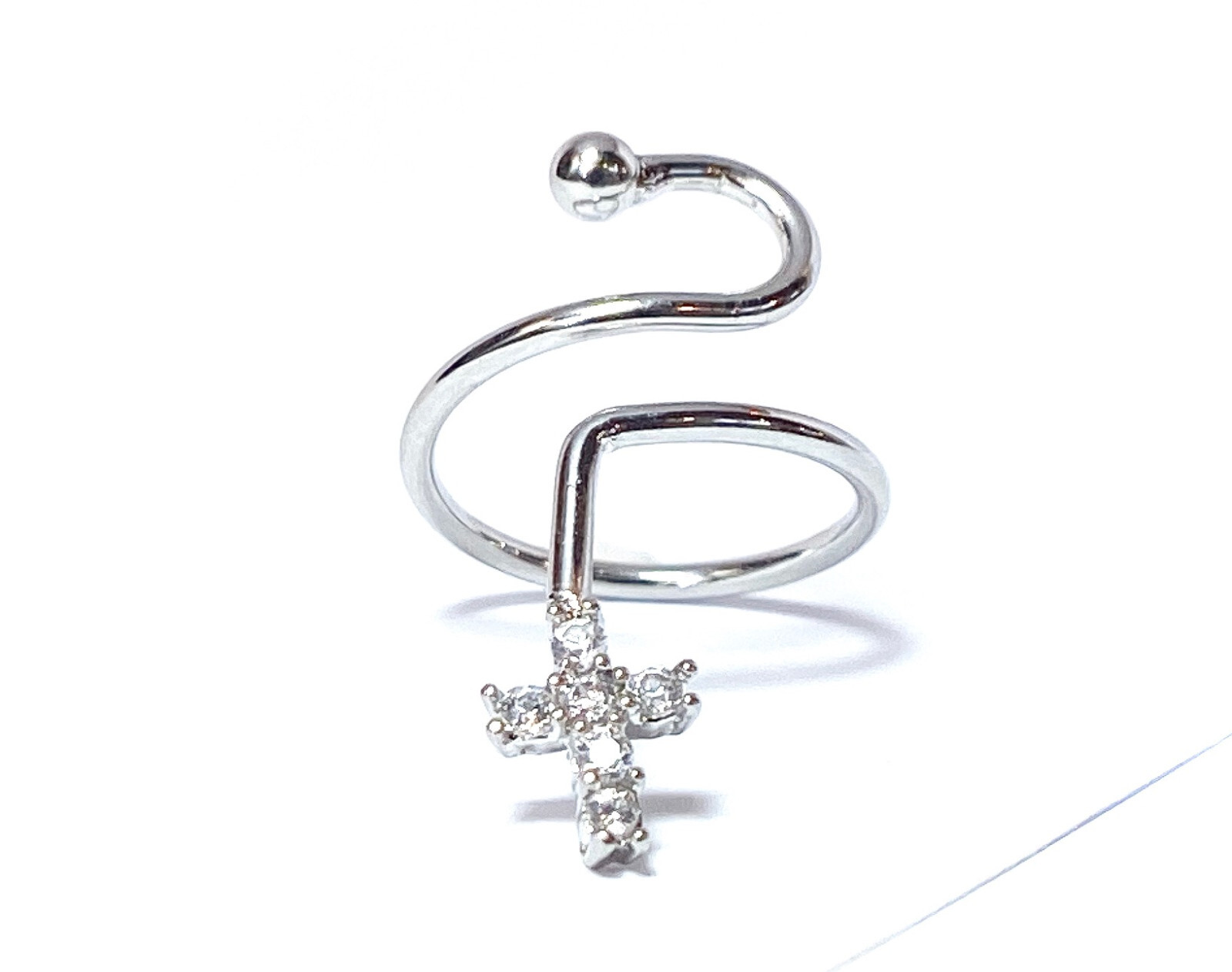 Cross Multi-Paved CZ Gems Adjustable Nail Ring / Toe Ring