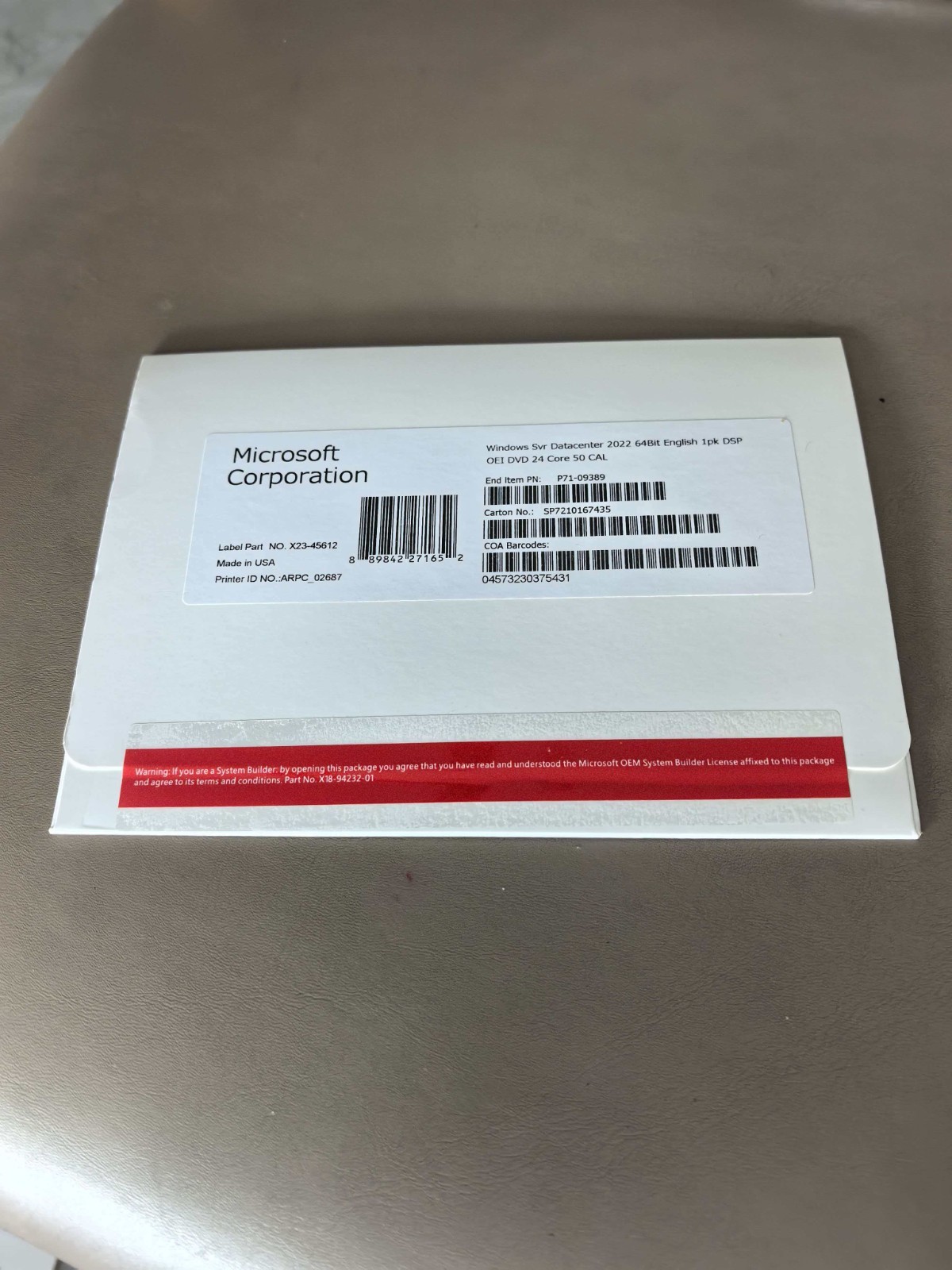 Windows Server 2022 datacenter 64bit 24 Core 50 cal DVD + PRODUCT LICENSE KEY