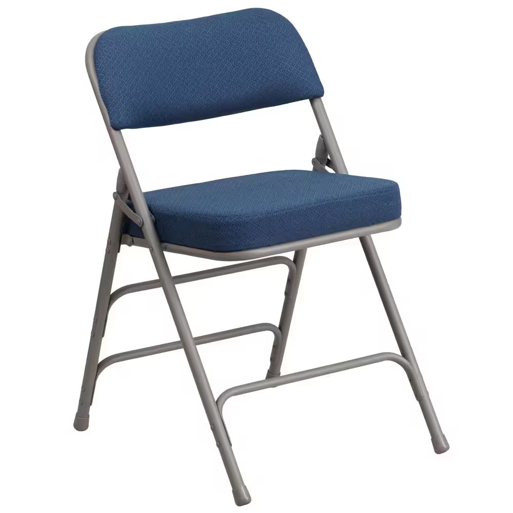 Hercules Series Premium Curved Triple Braced & Double Hinged Navy Fabric Upholst