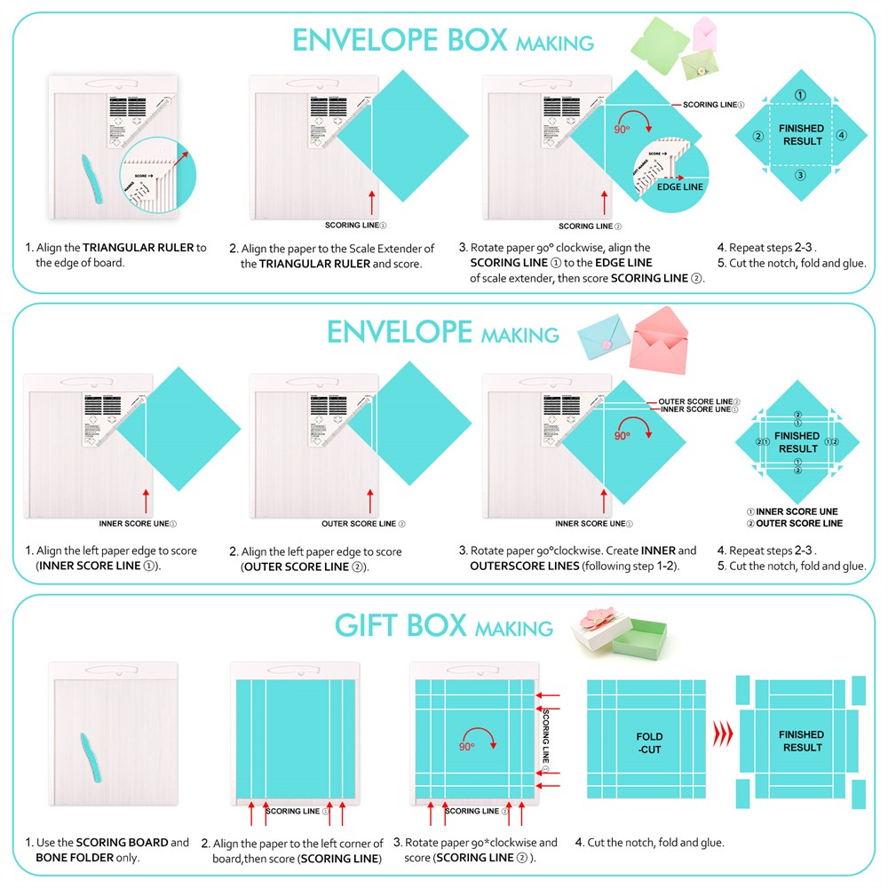 12x12" Multi-Purpose Scoring Board Envelope Gift Box Maker Scoring Tools