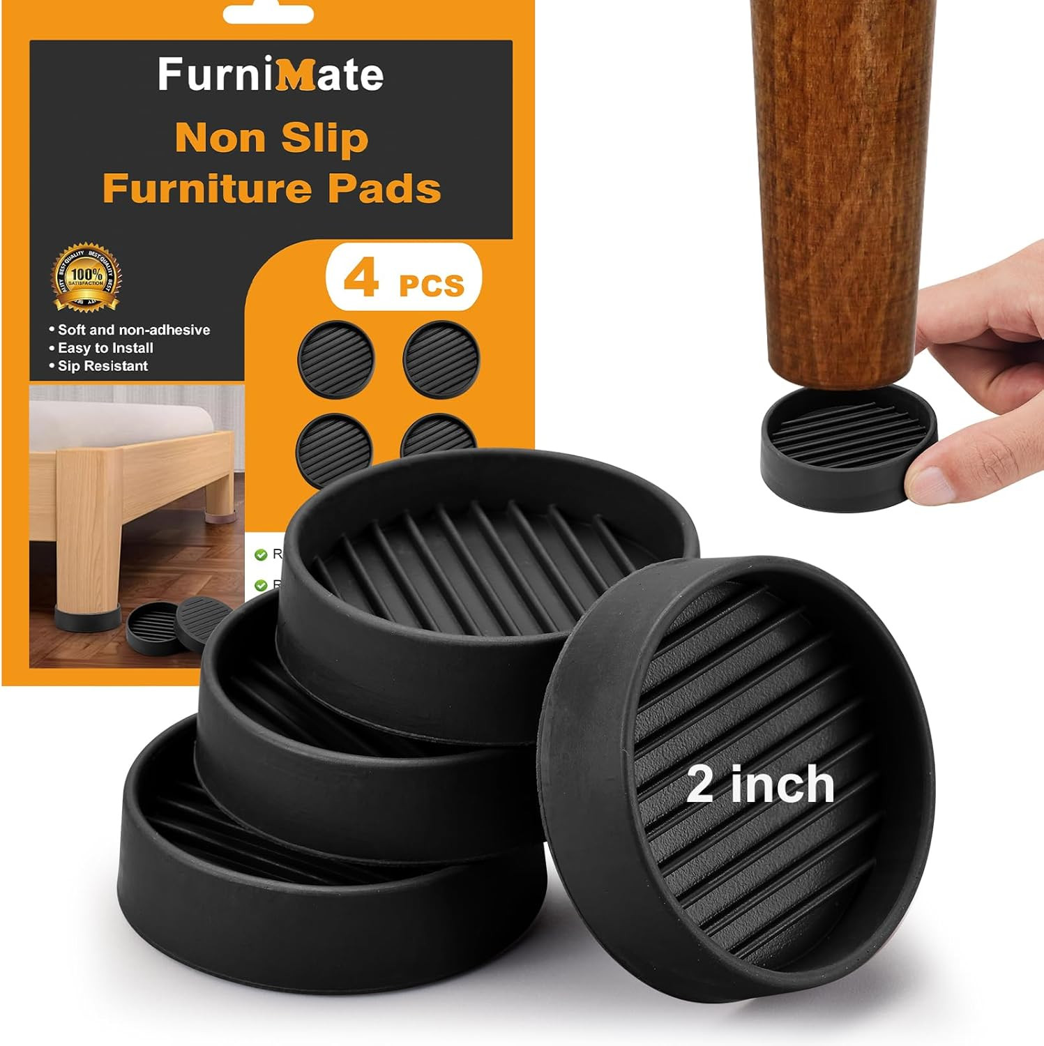 Non Slip Rubber Furniture Pads 2 inch 4PCS, Couch Bed Stoppers to Prevent Slidin