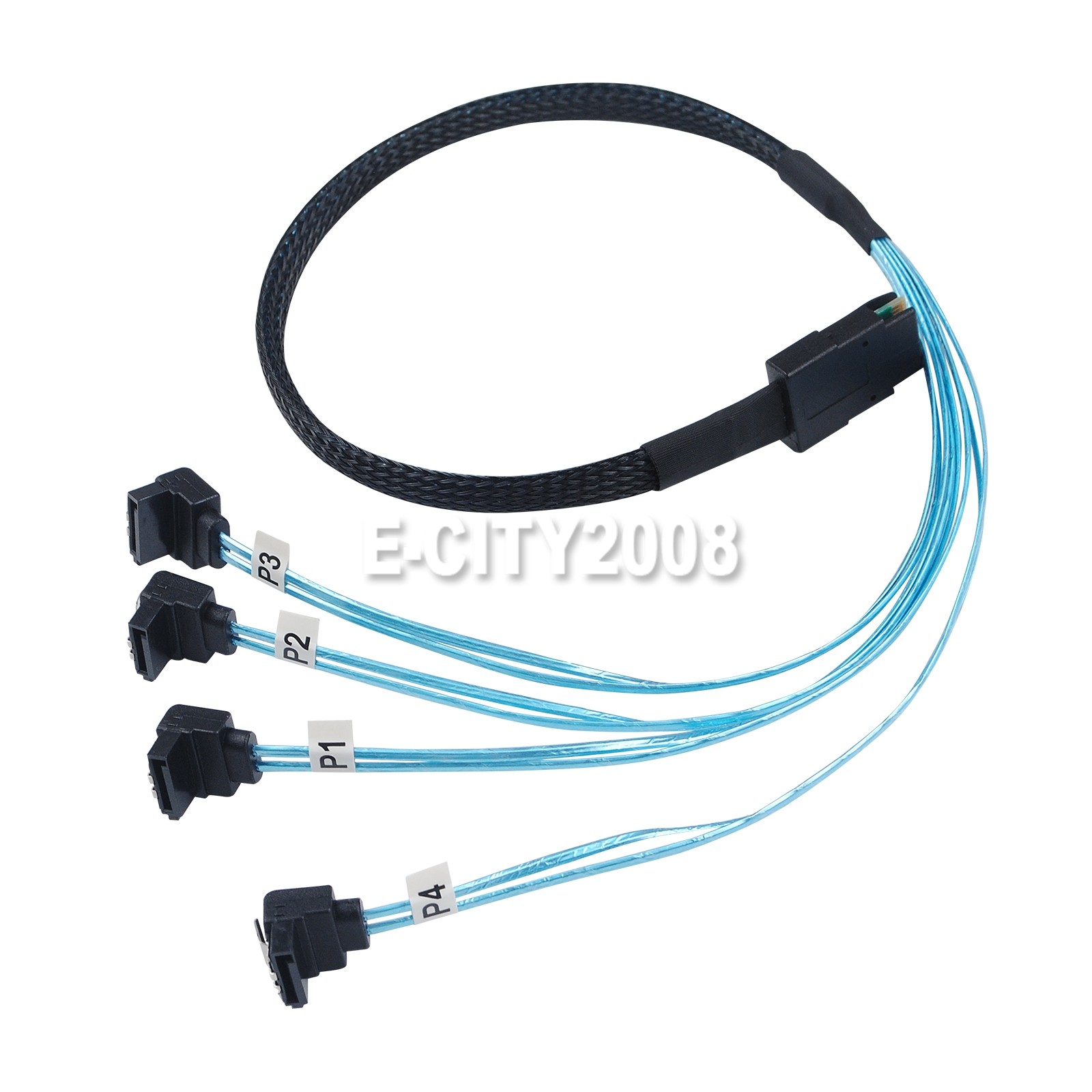 Mini SAS to 90° 4 SATA SFF-8087 Multi-Lane Forward Breakout Splitter Cable