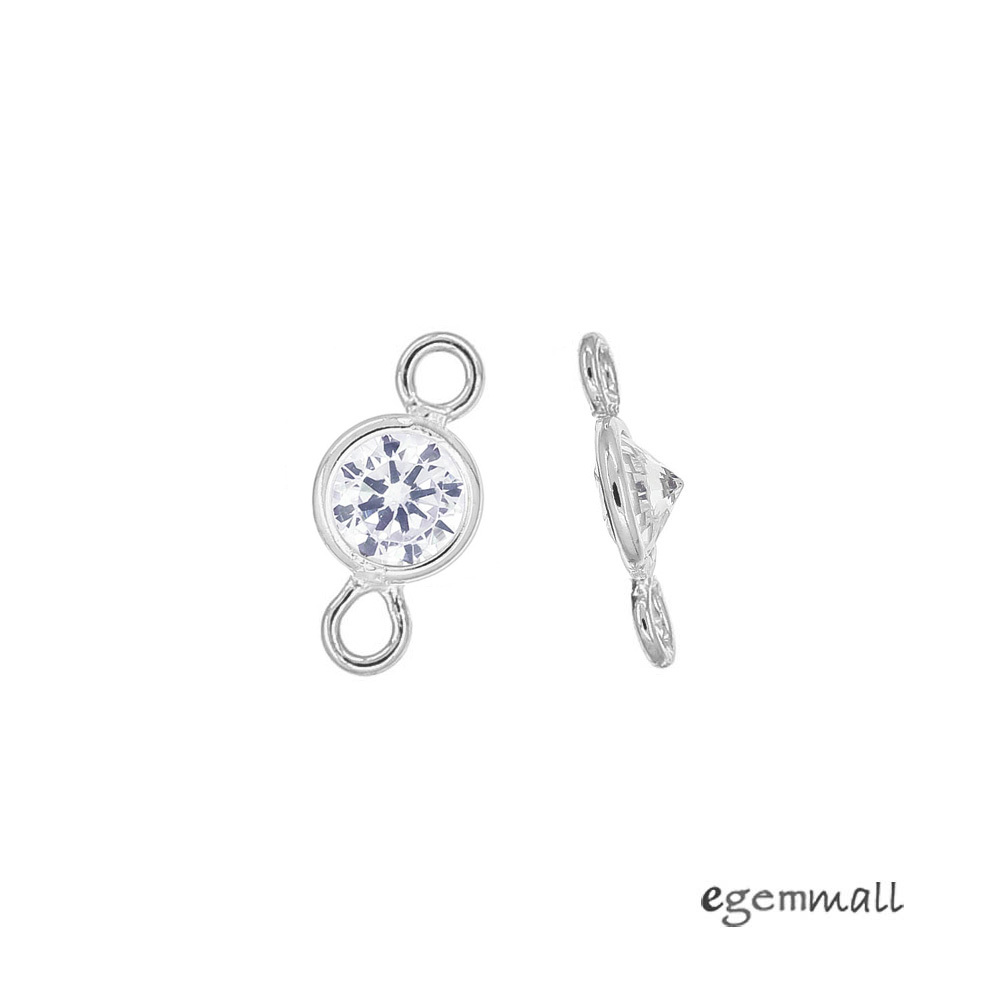4 Sterling Silver Clear CZ Round Link Connector Beads 5x10mm #99368