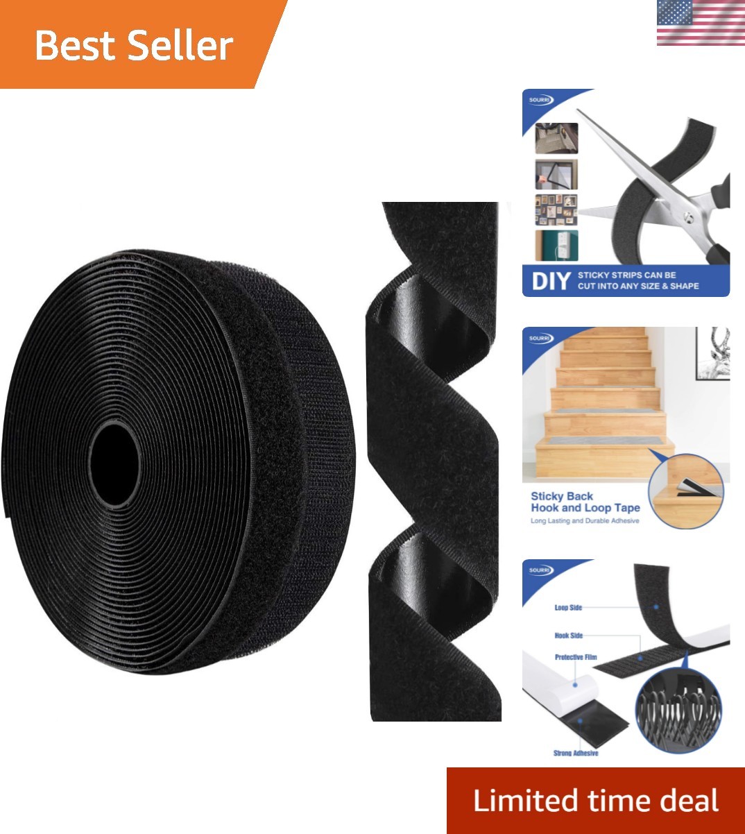 Heavy-Duty 1in x 26ft Self-Adhesive Hook and Loop Tape for Ultimate Organization