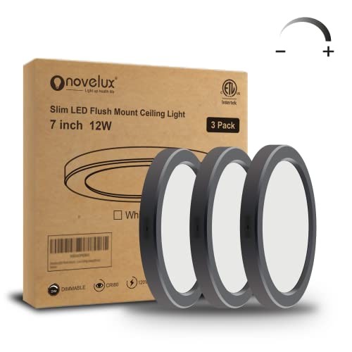 7 Inch Small LED Flush Mount Ceiling Light Dimmable,5000k Daylight 3 Pack Black