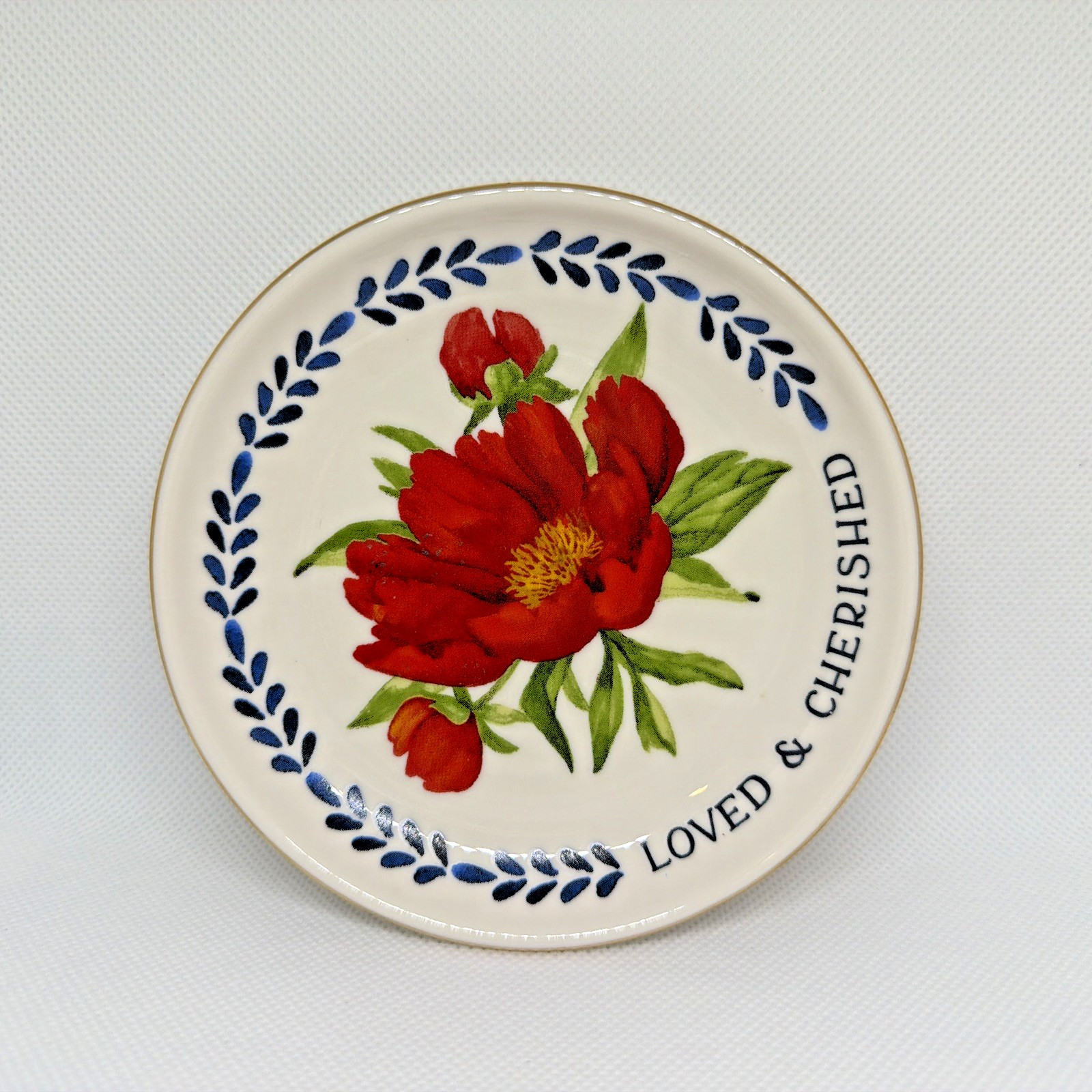 GraceLaced Ruth Chou Simons Ceramic Trinket Dish Loved & Cherished Red Peony