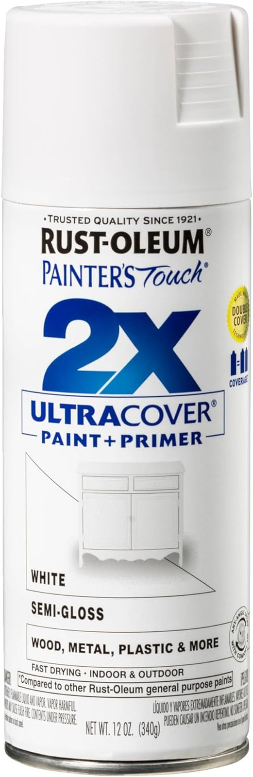 249060 Painter'S Touch 2X Ultra Cover Spray Paint, 12 Oz, Semi-Gloss White