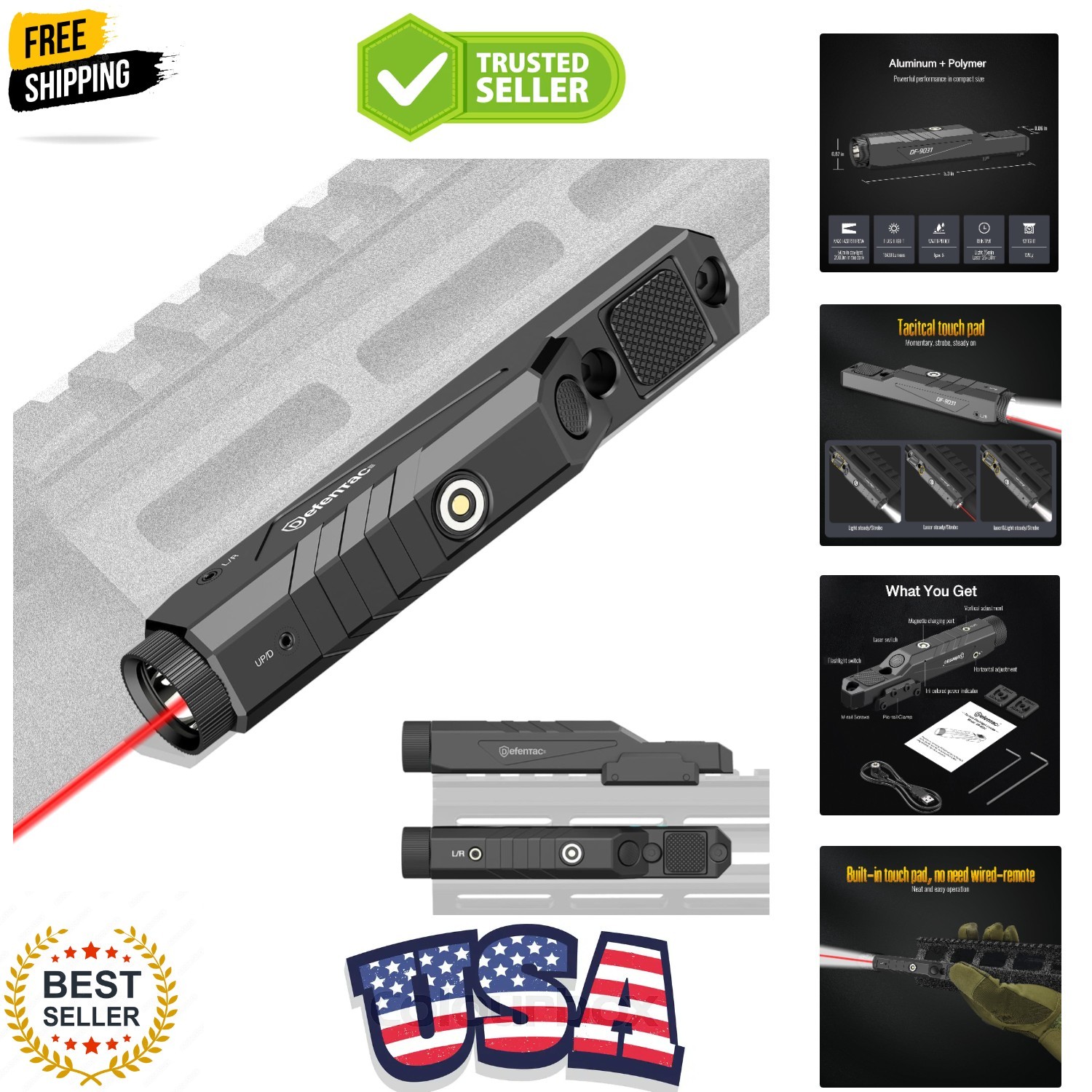 1600 Lumens Red Laser Light Combo Compatible with M-Lok/Picatinny for Rifle, ...