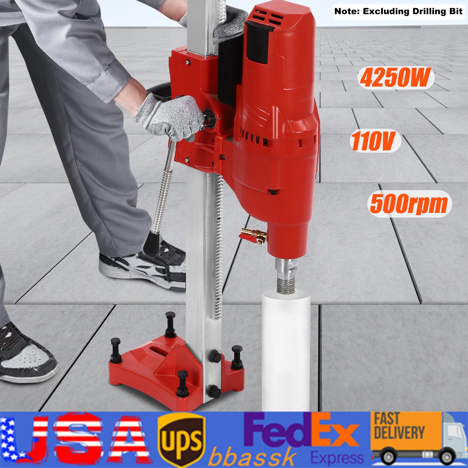 Concrete Core Drill Rig Diamond Core Drill Machine 4250W 500RPM Rust-proof Drill
