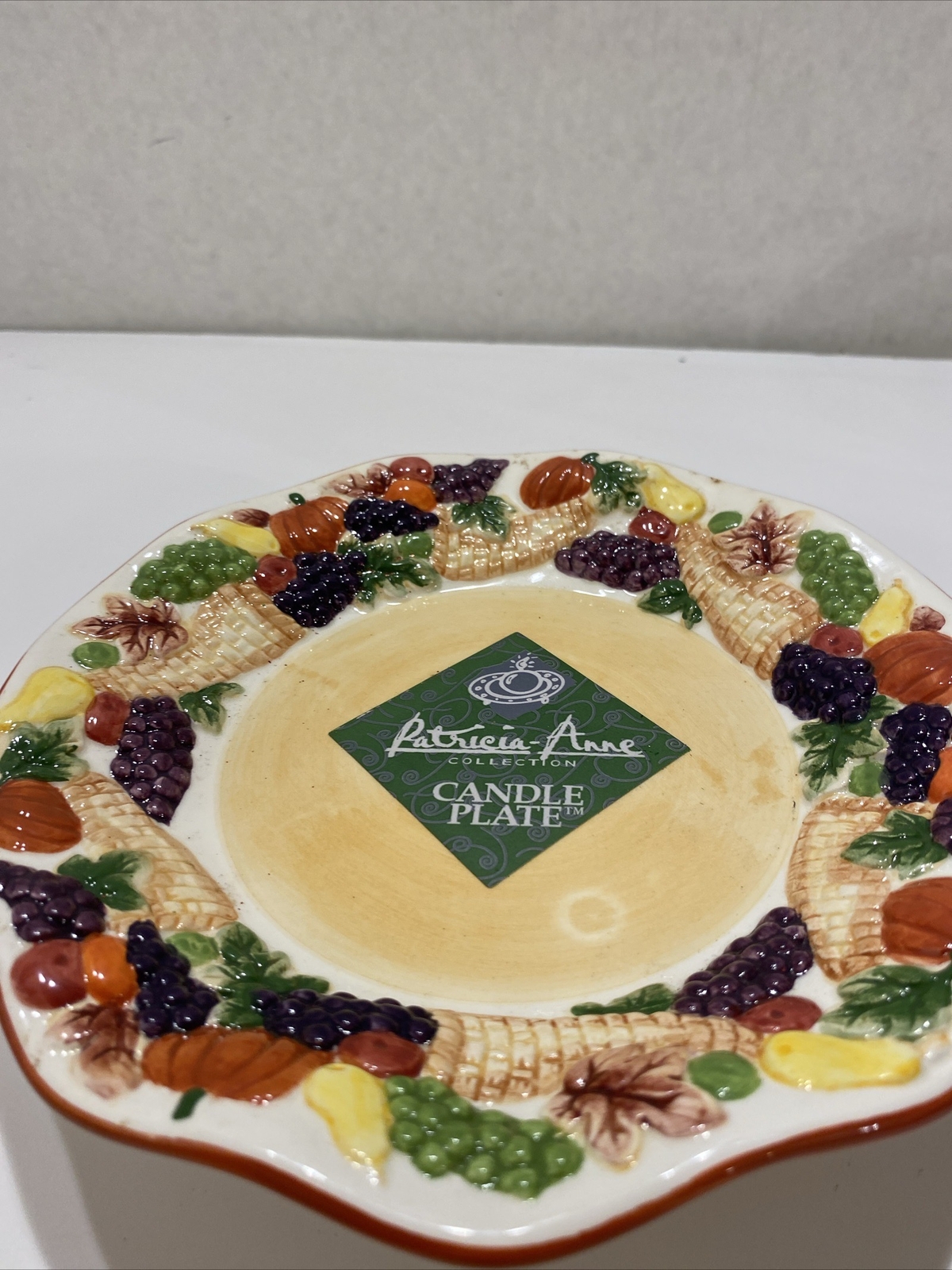 Vintage Patricia Anne Collector's 7" Candle Plate Harvest Time Cornucopia Hk